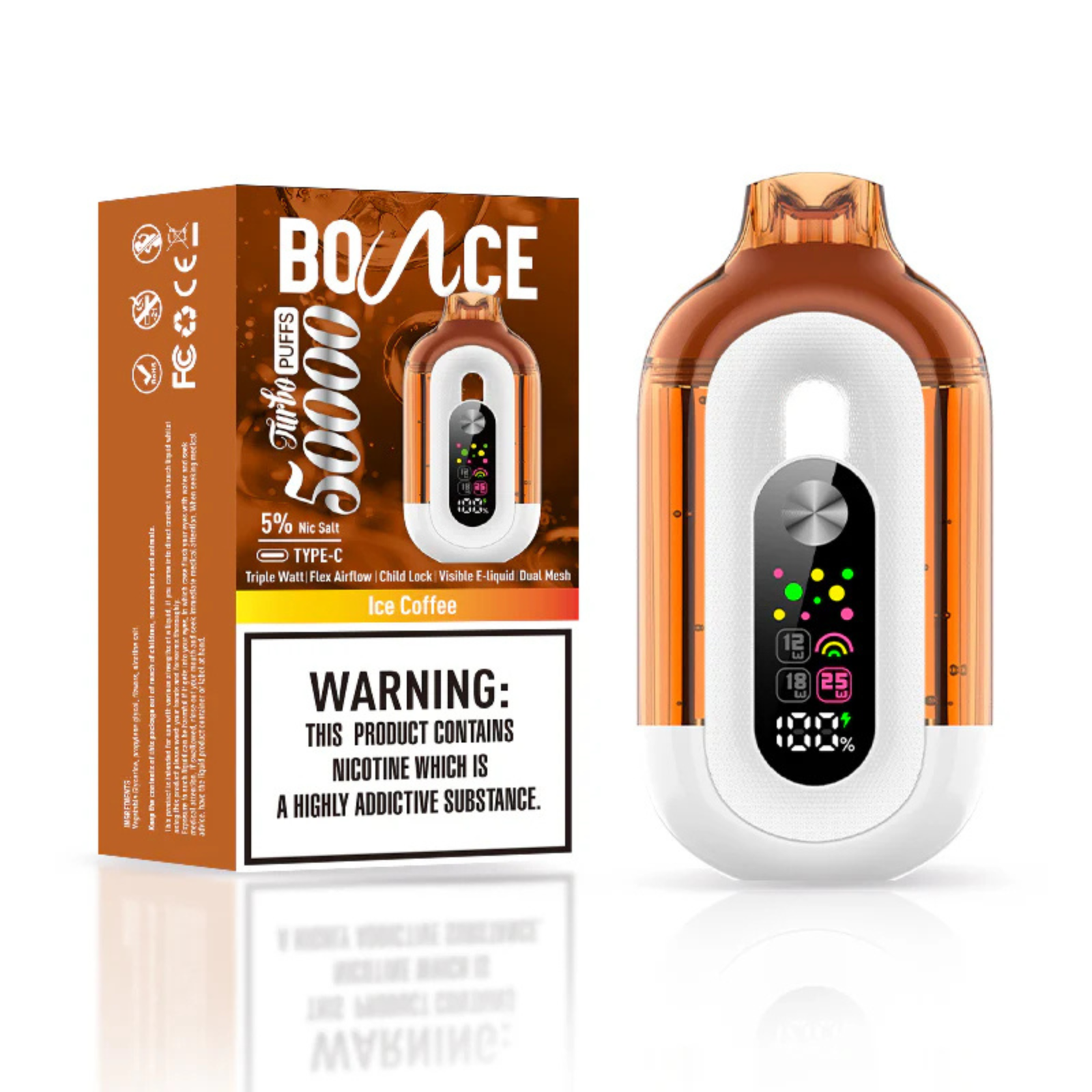 Bounce Turbo 50000 Puffs Triple Wattage & LED Display Disposable Vape 5% 50mg NIC