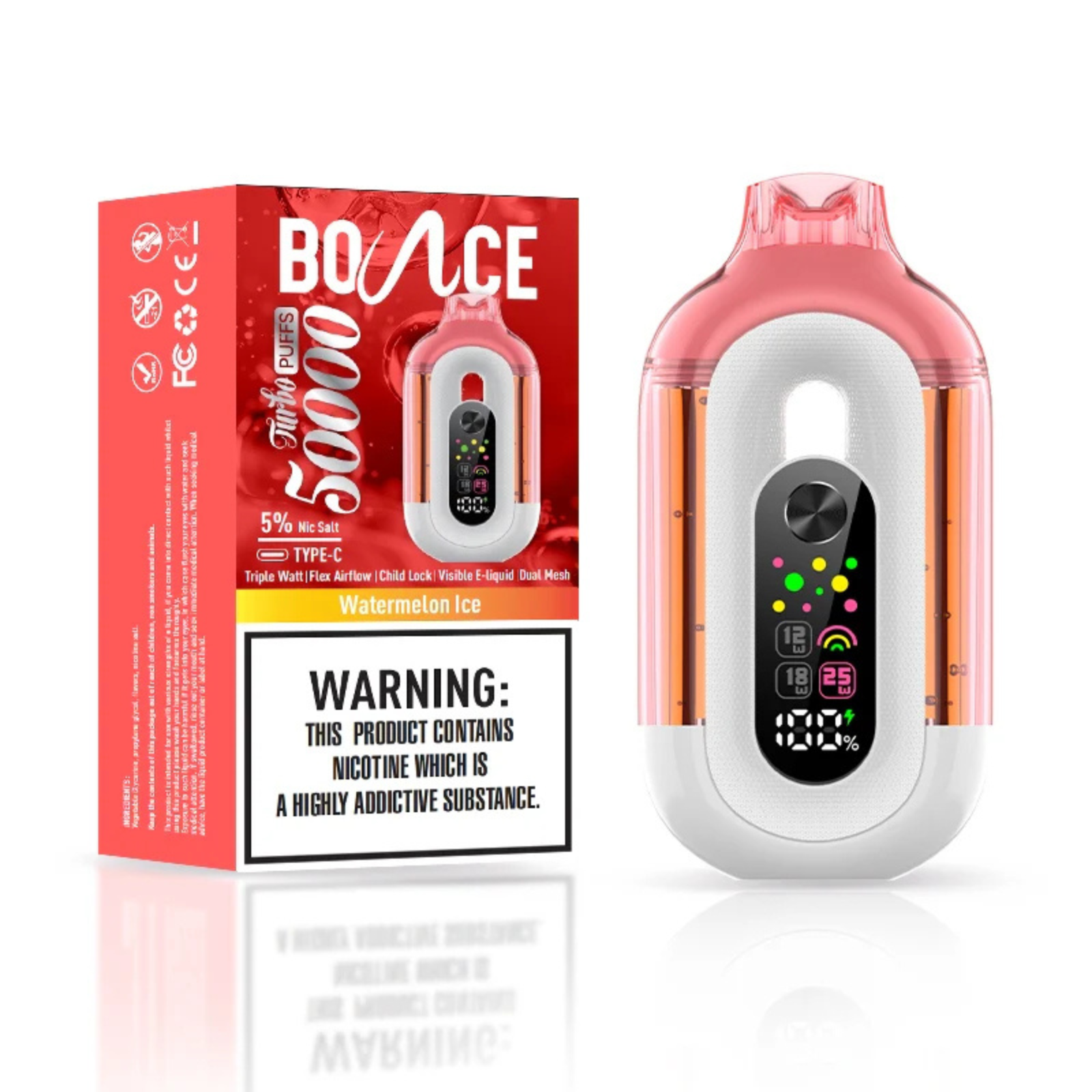 Bounce Turbo 50000 Puffs Triple Wattage & LED Display Disposable Vape 5% 50mg NIC