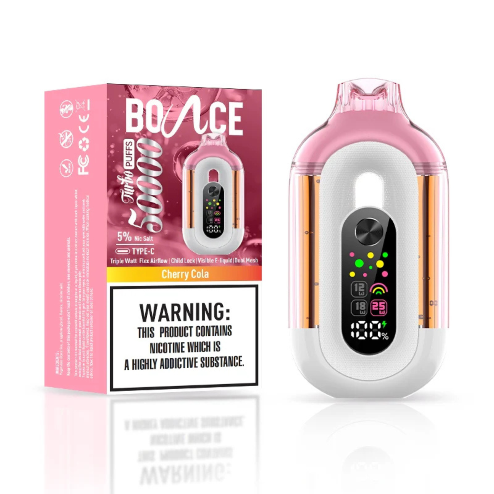 Bounce Turbo 50000 Puffs Triple Wattage & LED Display Disposable Vape 5% 50mg NIC