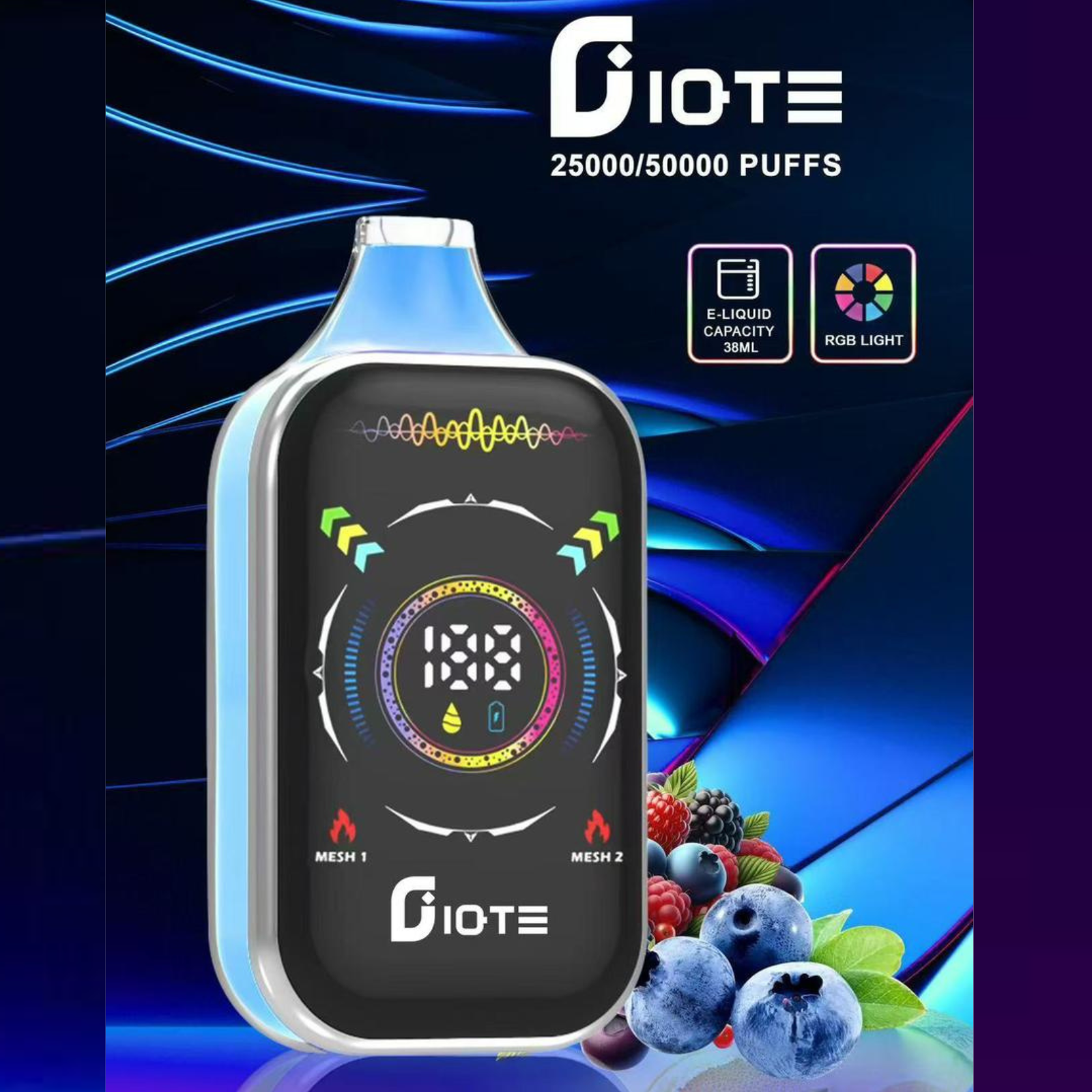 IQTE 50000 Puffs Dual Mesh RGB Full-Screen 38ml E-Liquid