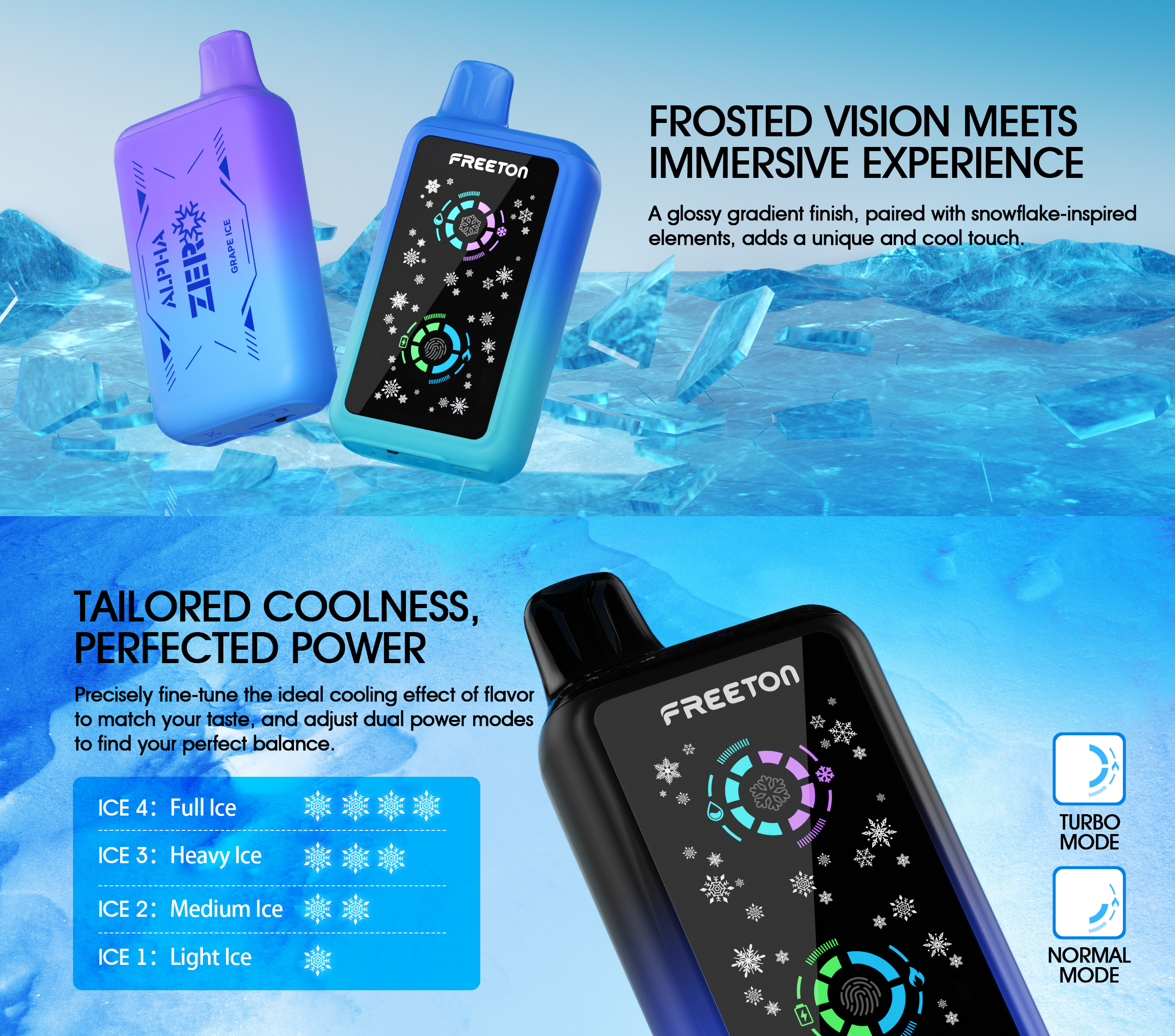 Freeton Alpha Zero 40000 Puffs ADJUSTABLE ICE LEVELS Disposable Vape 5% 50mg Nic