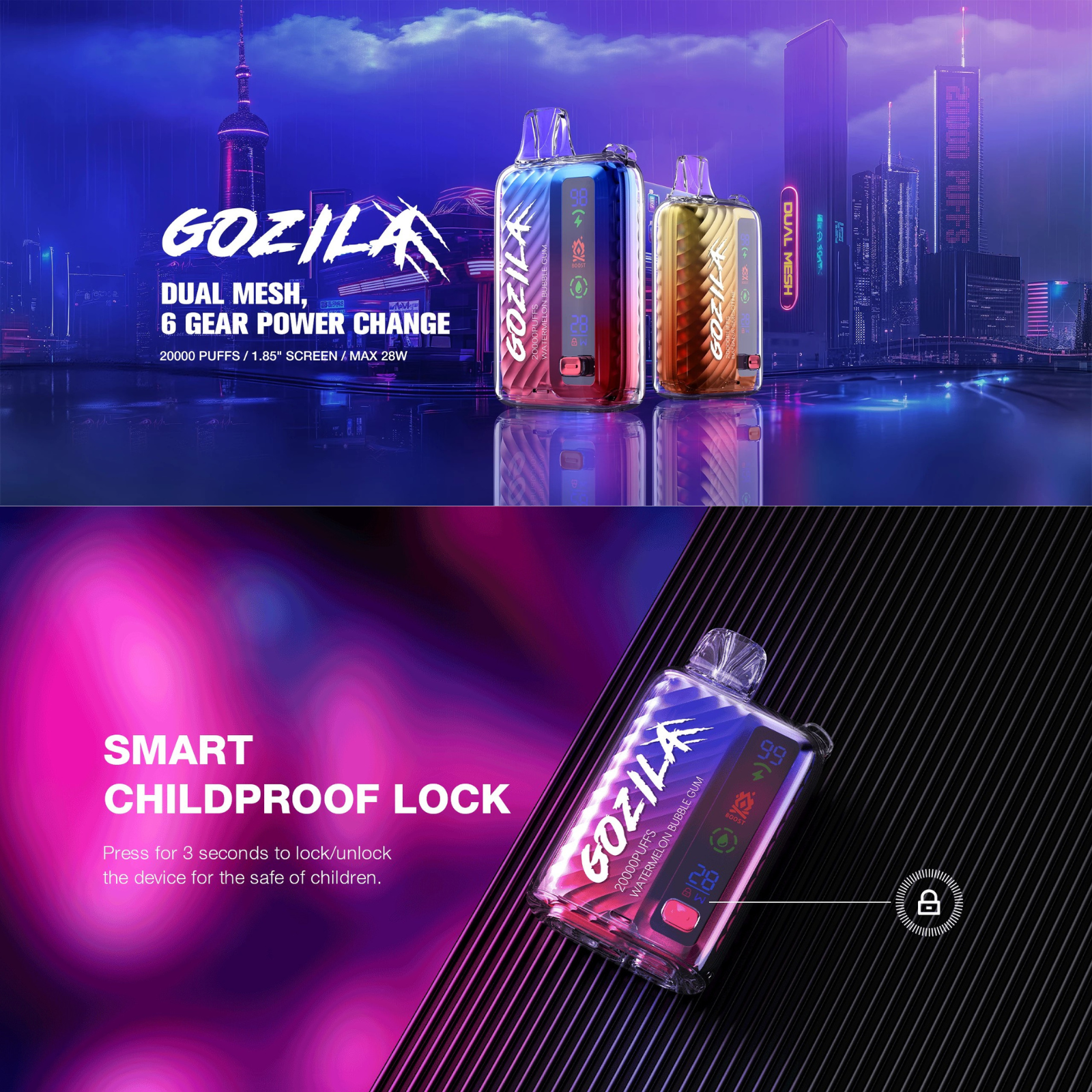 Keystone GOZILA 20000 Puffs Dual Mesh Adjustable Power Disposable Vape