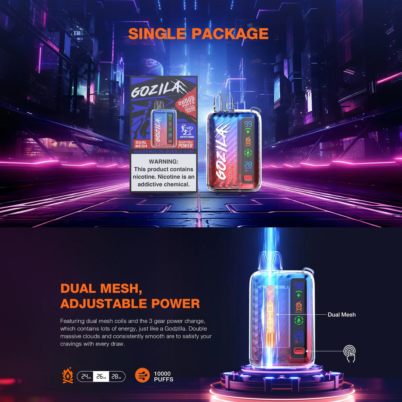 Keystone GOZILA 20000 Puffs Dual Mesh Adjustable Power Disposable Vape