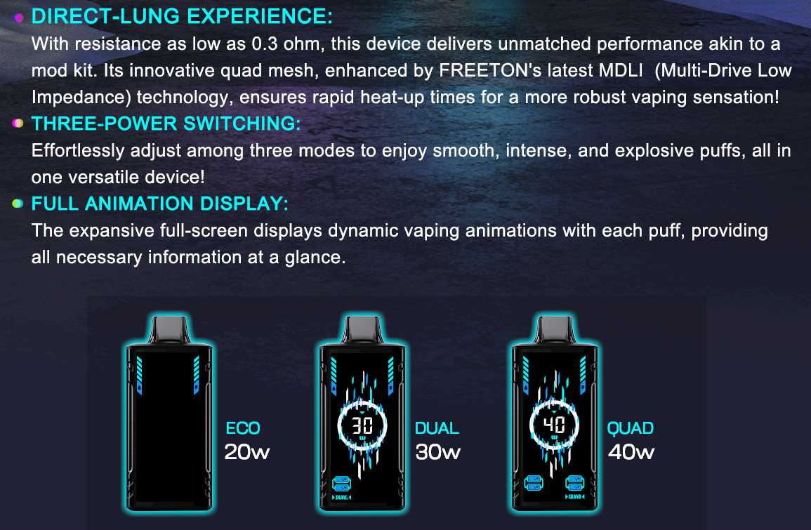 Freeton Tronic PRO Bar DTL 30000 Puffs Quad Mesh Coil Dubai