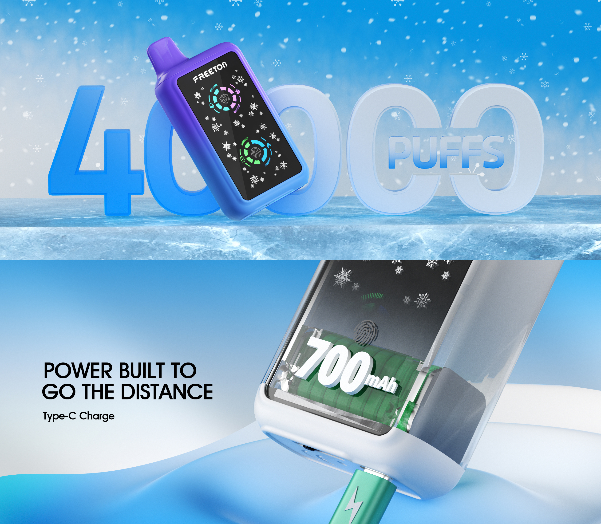 Freeton Alpha Zero 40000 Puffs ADJUSTABLE ICE LEVELS Disposable Vape 5% 50mg Nic