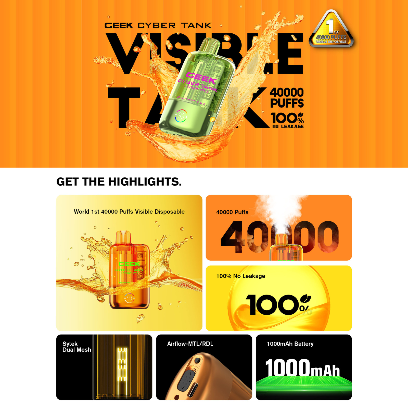 Keystone GEEK Cyber Visible Tank 40000 Puffs Disposable Vape 5% 50mg NIC