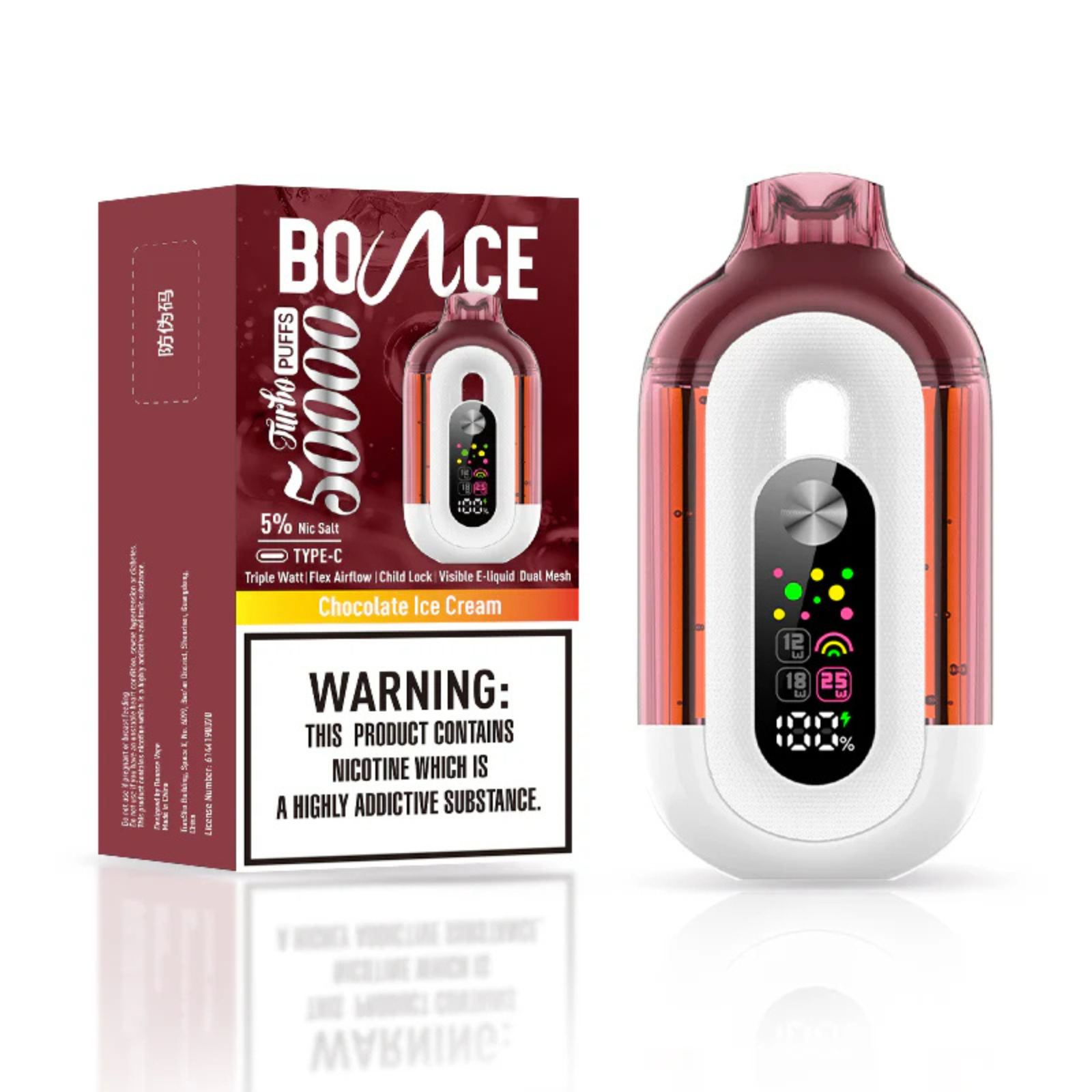 Bounce Turbo 50000 Puffs Triple Wattage & LED Display Disposable Vape 5% 50mg NIC