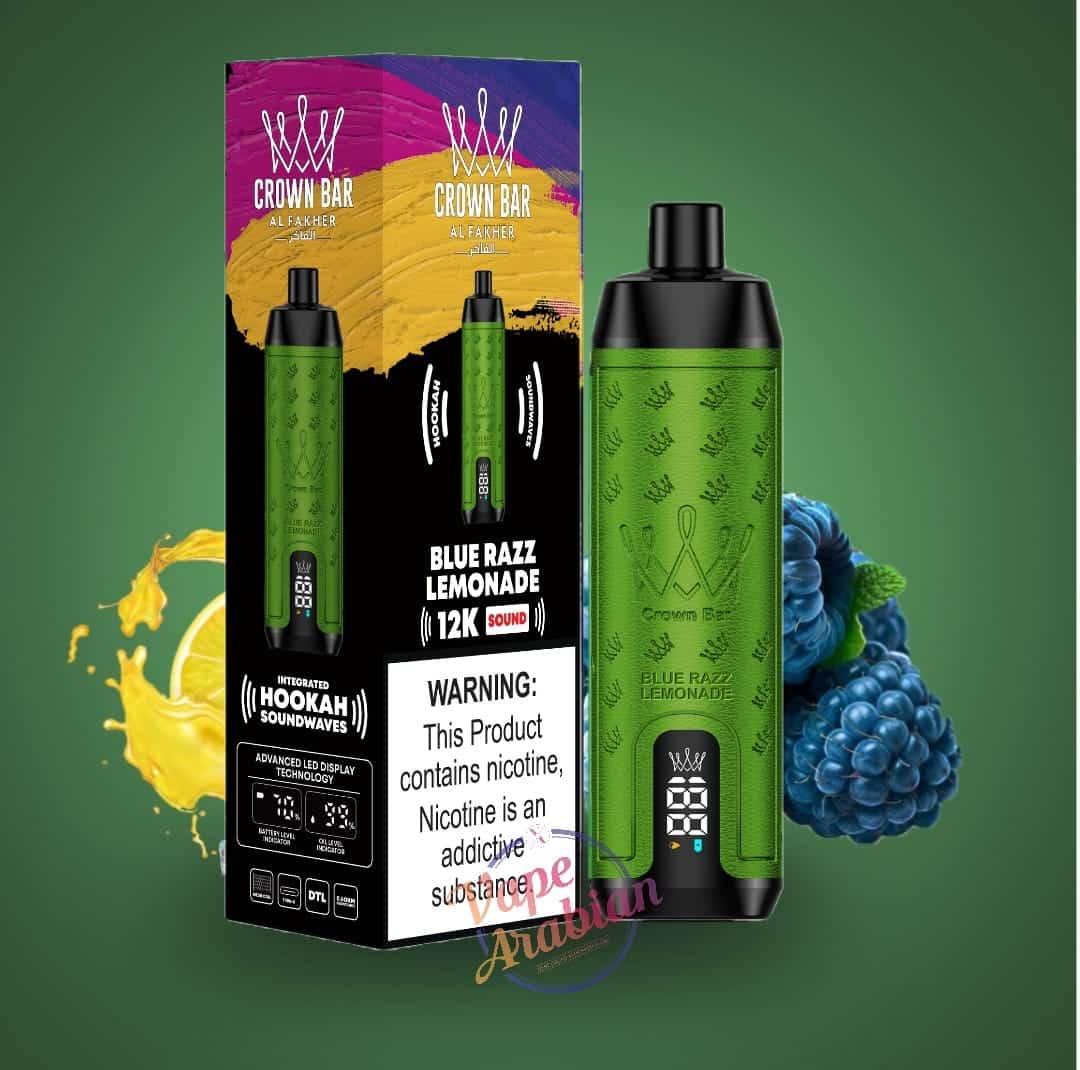 Al Fakher Crown Bar Shisha DTL 12000 Puffs Disposable Vape With Sound 0.5% 5mg Nic 9 Flavors