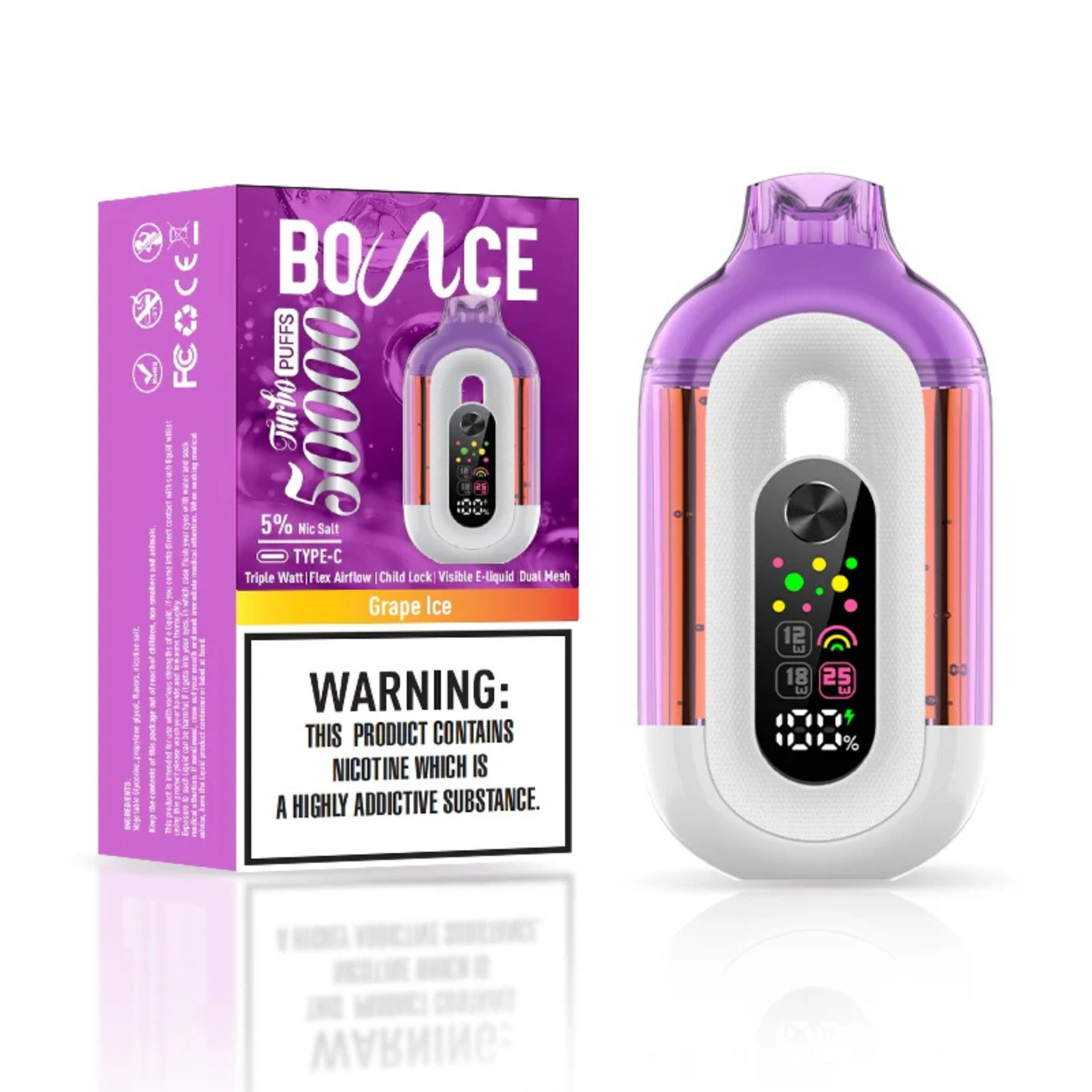 Bounce Turbo 50000 Puffs Triple Wattage & LED Display Disposable Vape 5% 50mg NIC