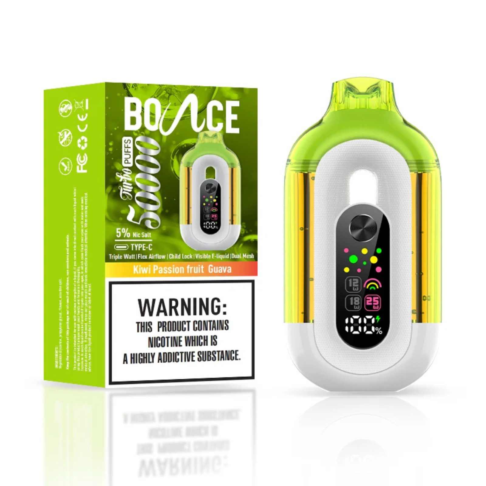 Bounce Turbo 50000 Puffs Triple Wattage & LED Display Disposable Vape 5% 50mg NIC