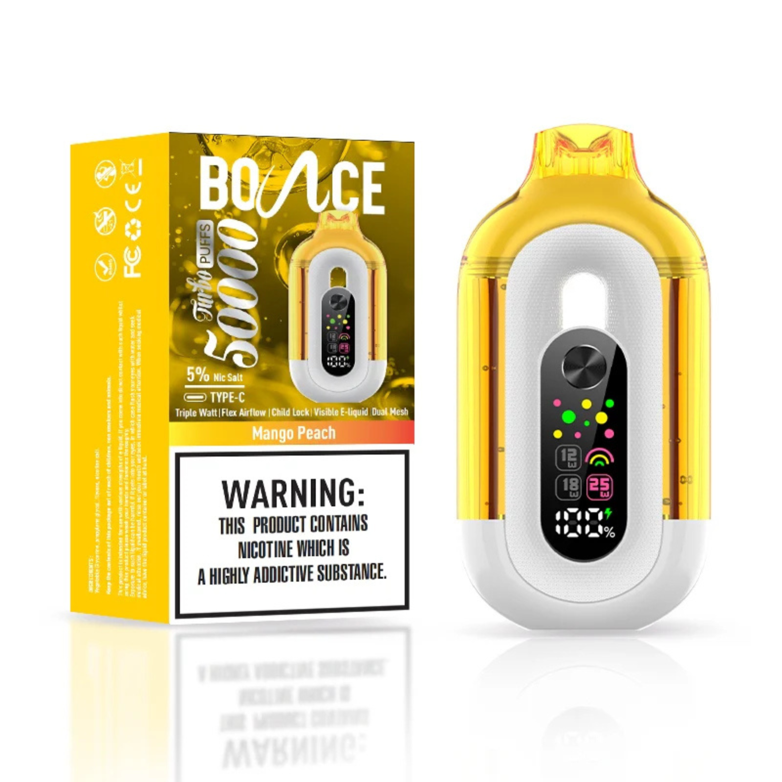 Bounce Turbo 50000 Puffs Triple Wattage & LED Display Disposable Vape 5% 50mg NIC