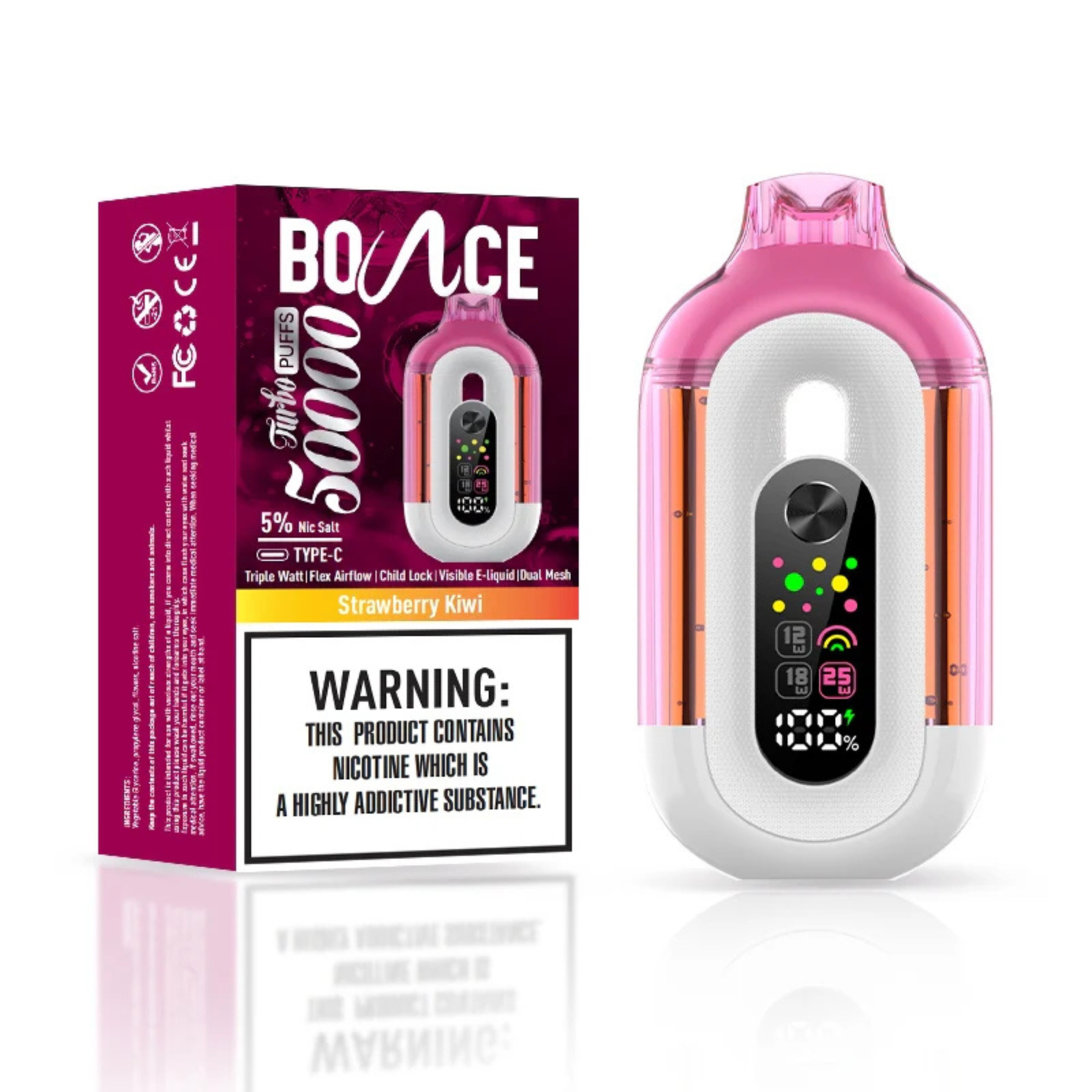 Bounce Turbo 50000 Puffs Triple Wattage & LED Display Disposable Vape 5% 50mg NIC