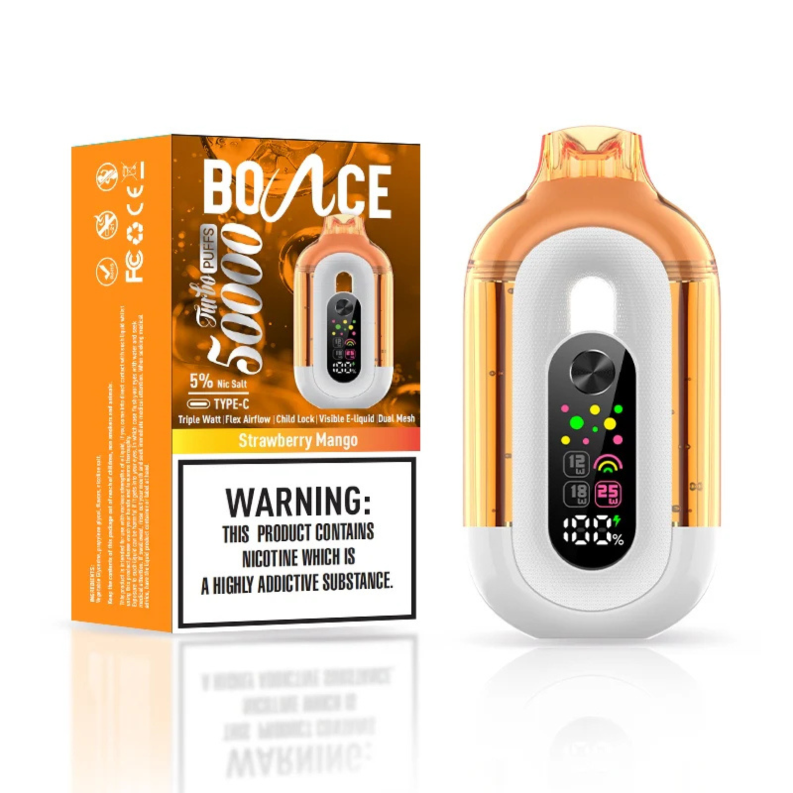 Bounce Turbo 50000 Puffs Triple Wattage & LED Display Disposable Vape 5% 50mg NIC