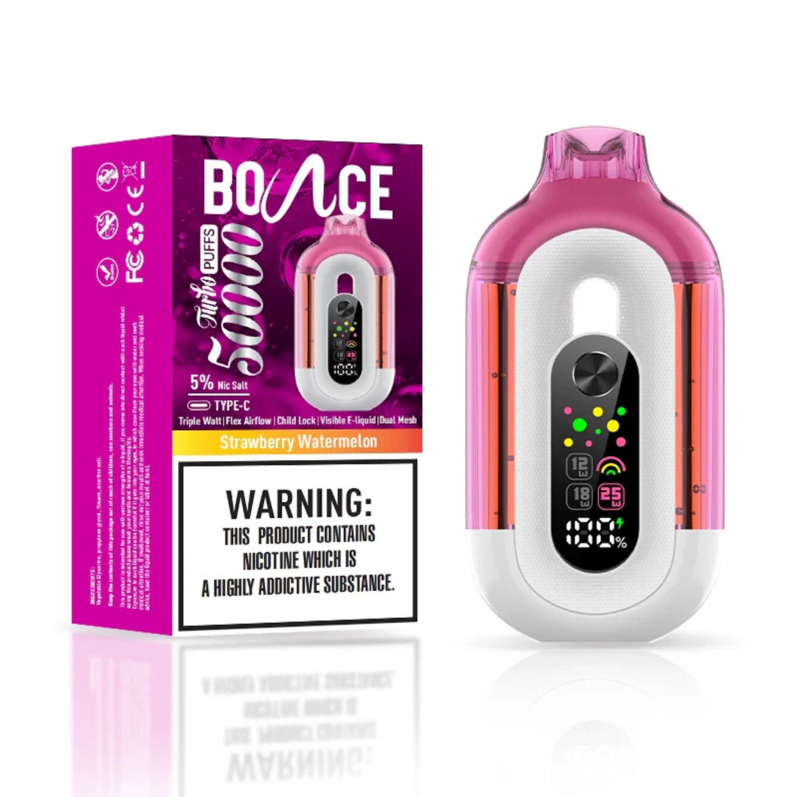 Bounce Turbo 50000 Puffs Triple Wattage & LED Display Disposable Vape 5% 50mg NIC