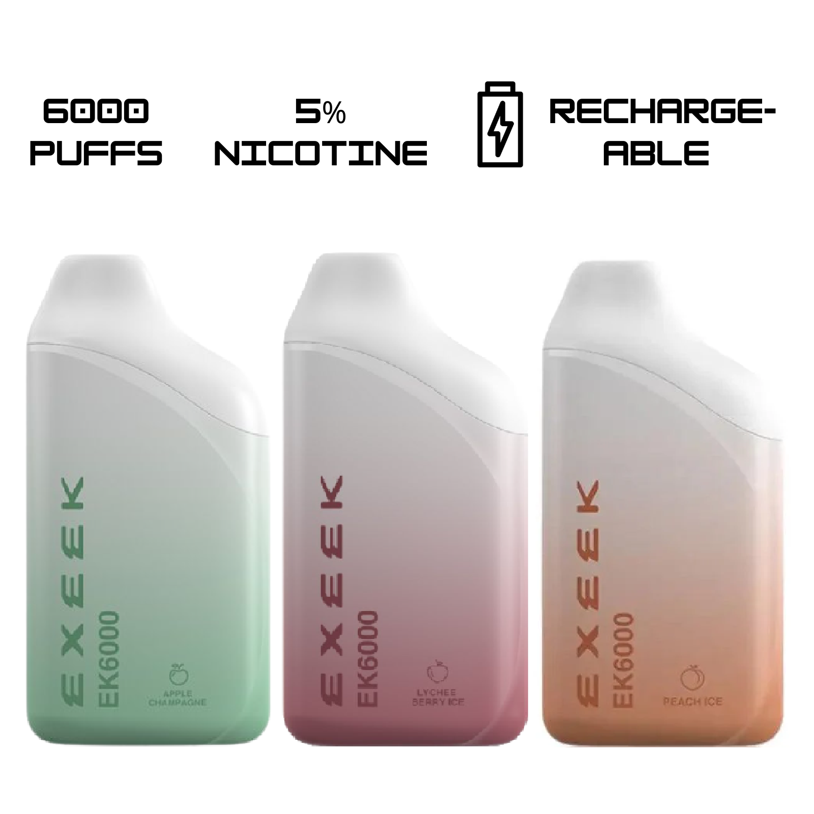Exeek EK6000 Disposable Vape 6000 Puffs 5% 50mg Nic 4 Flavors