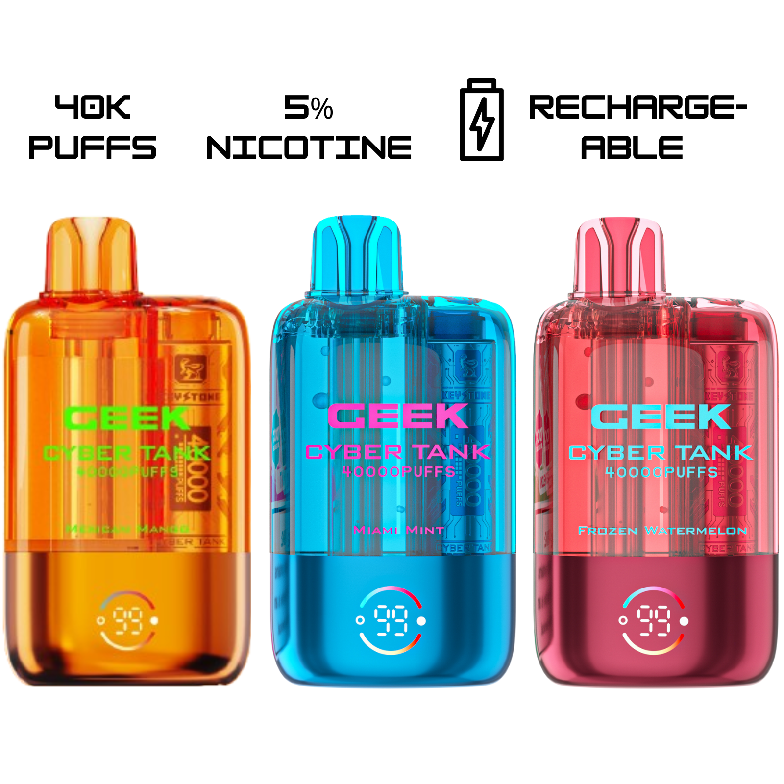 Keystone GEEK Cyber Visible Tank 40000 Puffs Disposable Vape 5% 50mg NIC