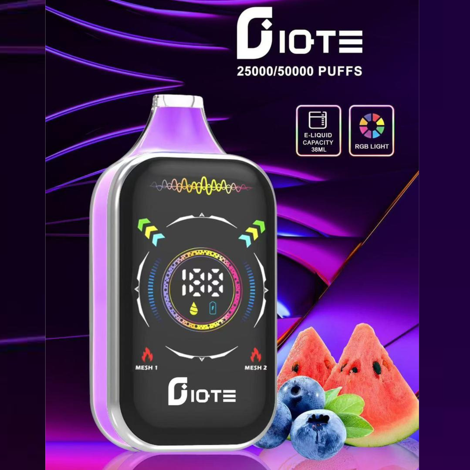 IQTE 50000 Puffs Dual Mesh RGB Full-Screen 38ml E-Liquid