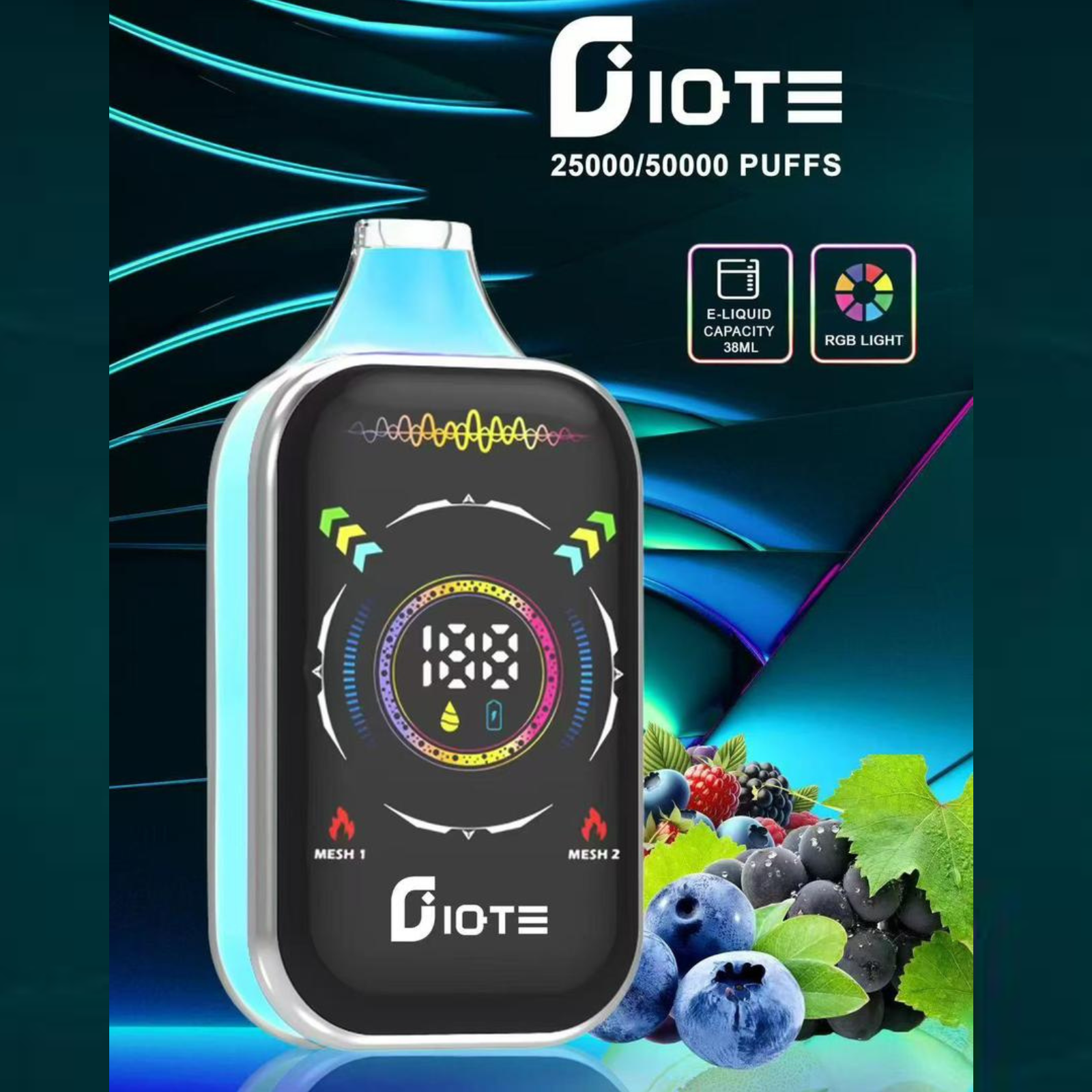 IQTE 50000 Puffs Dual Mesh RGB Full-Screen 38ml E-Liquid