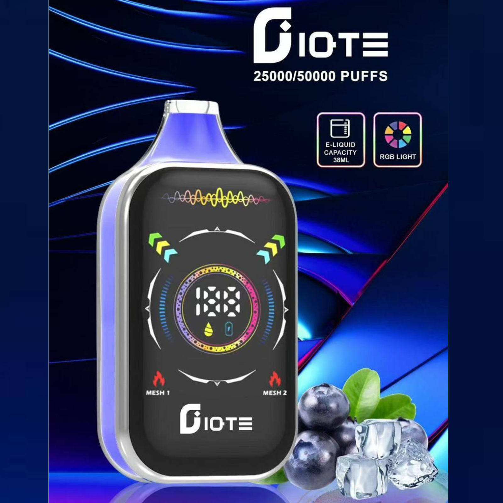 IQTE 50000 Puffs Dual Mesh RGB Full-Screen 38ml E-Liquid