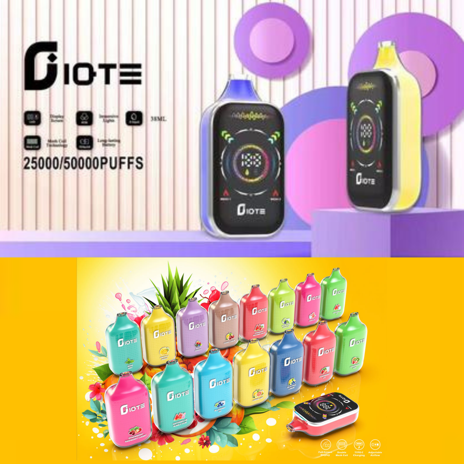 IQTE 50000 Puffs Dual Mesh RGB Full-Screen 38ml E-Liquid