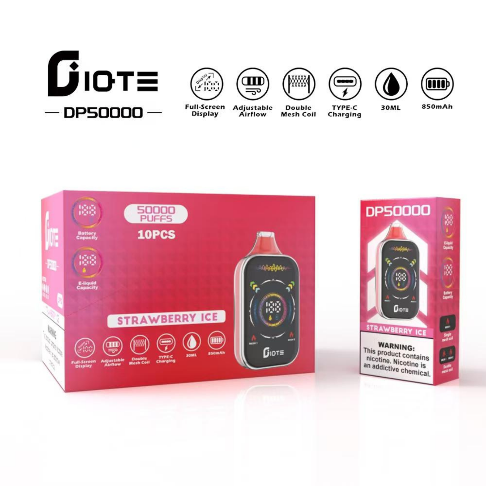 IQTE 50000 Puffs Dual Mesh RGB Full-Screen 38ml E-Liquid