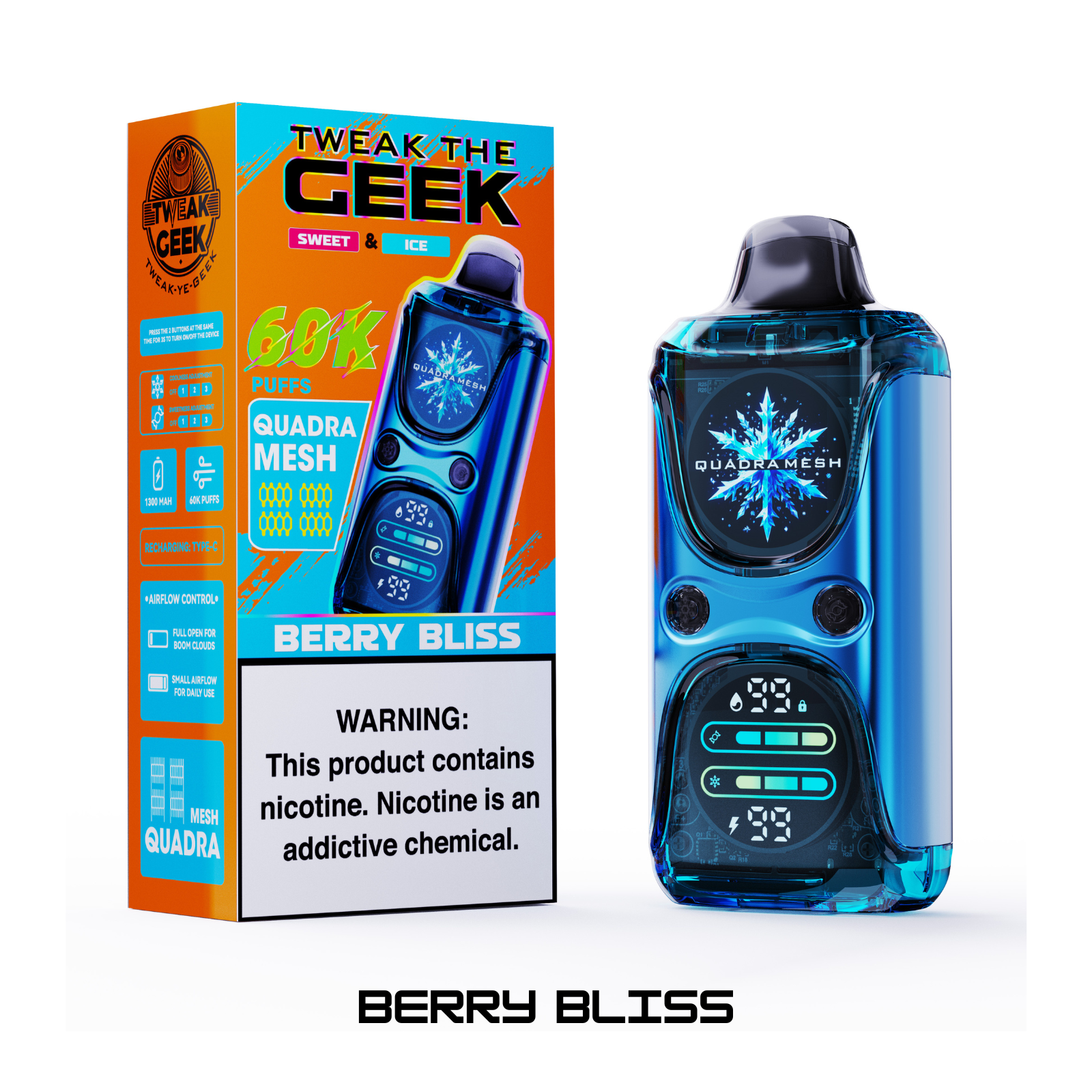 KEYSTONE Tweak Geek 60000 Puffs Adjustable Coolness & Sweetness Quadra Mesh Disposable Vape 5% 50mg NIC