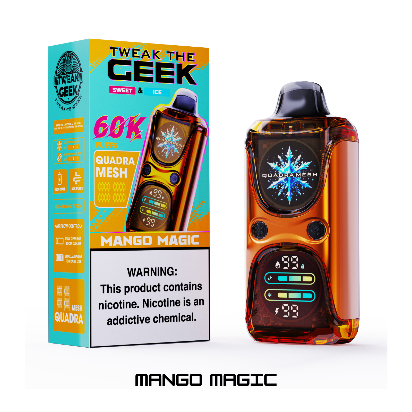 KEYSTONE Tweak Geek 60000 Puffs Adjustable Coolness & Sweetness Quadra Mesh Disposable Vape 5% 50mg NIC