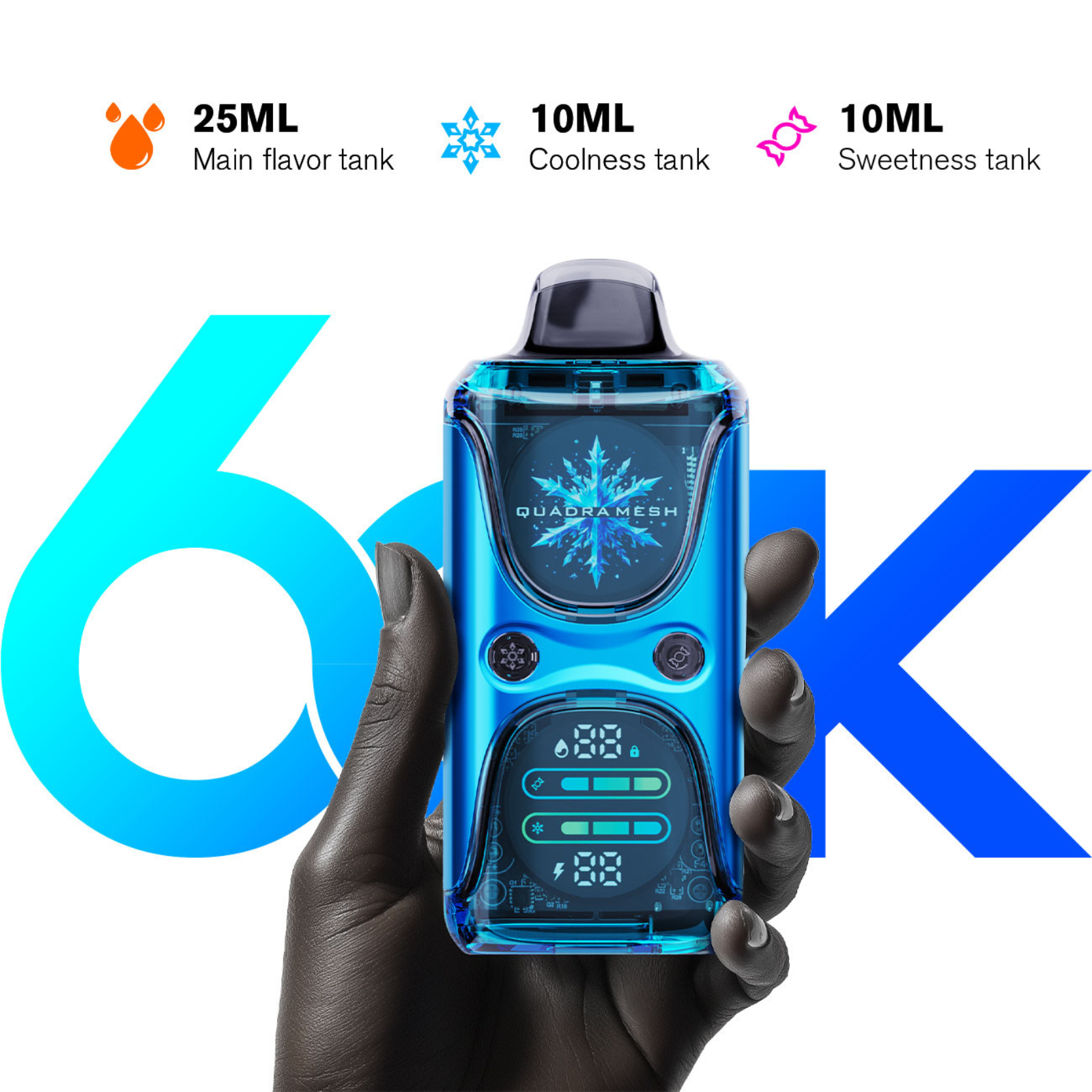 KEYSTONE Tweak Geek 60000 Puffs Adjustable Coolness & Sweetness Quadra Mesh Disposable Vape 5% 50mg NIC