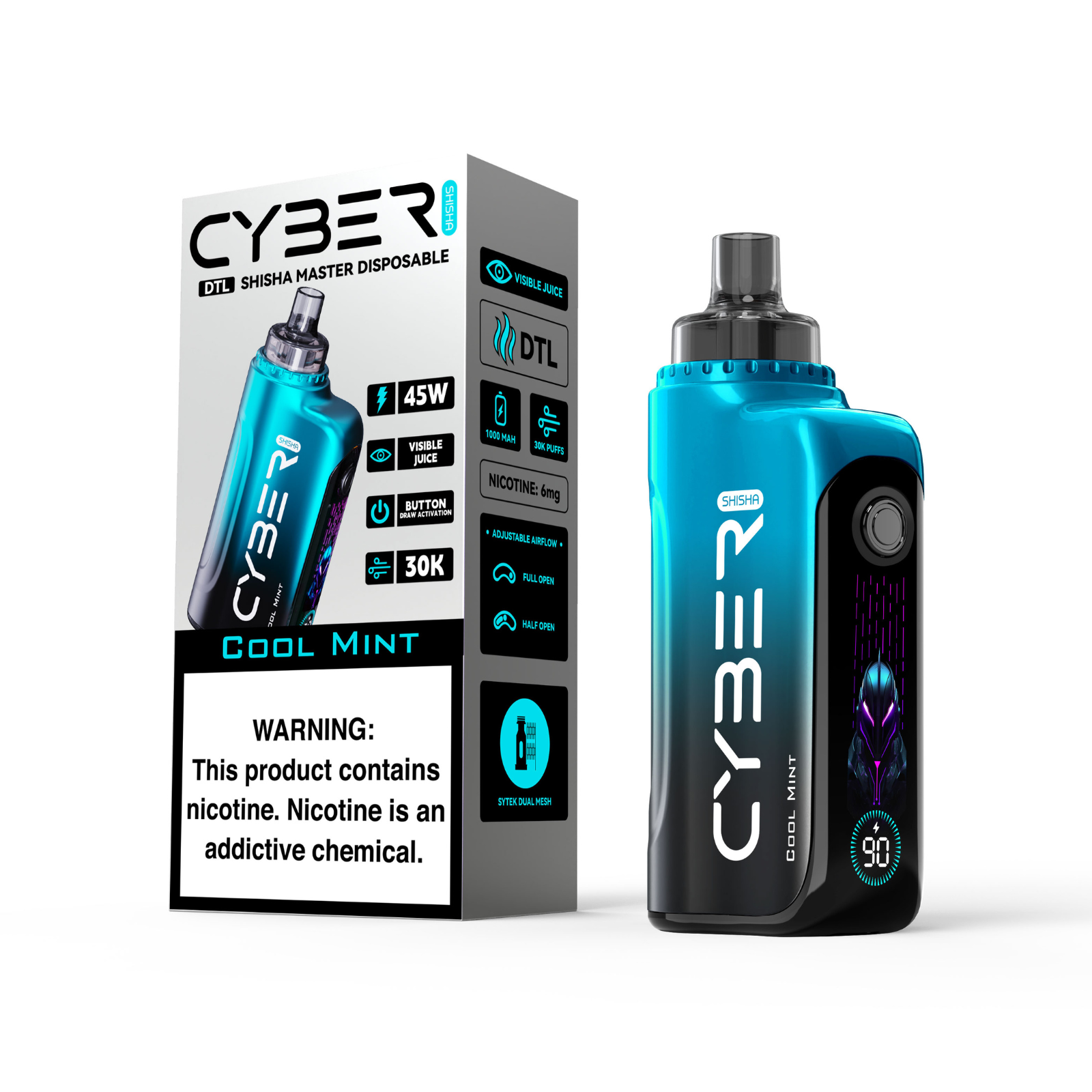Keystone Cyber DTL Hookah Shisha 30000 Puffs Dynamic Screen Disposable Vape 0.6% 6mg NIC