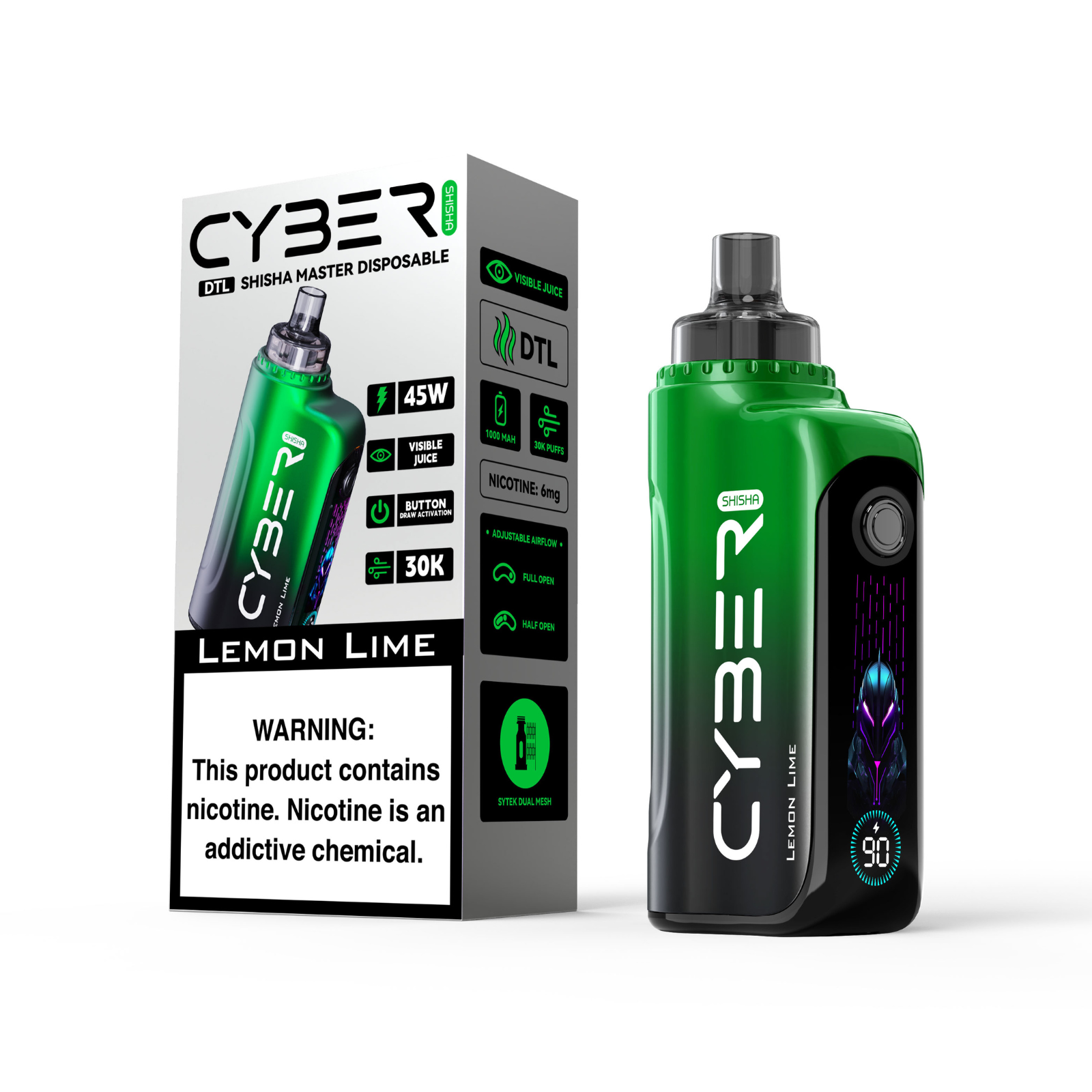 Keystone Cyber DTL Hookah Shisha 30000 Puffs Dynamic Screen Disposable Vape 0.6% 6mg NIC