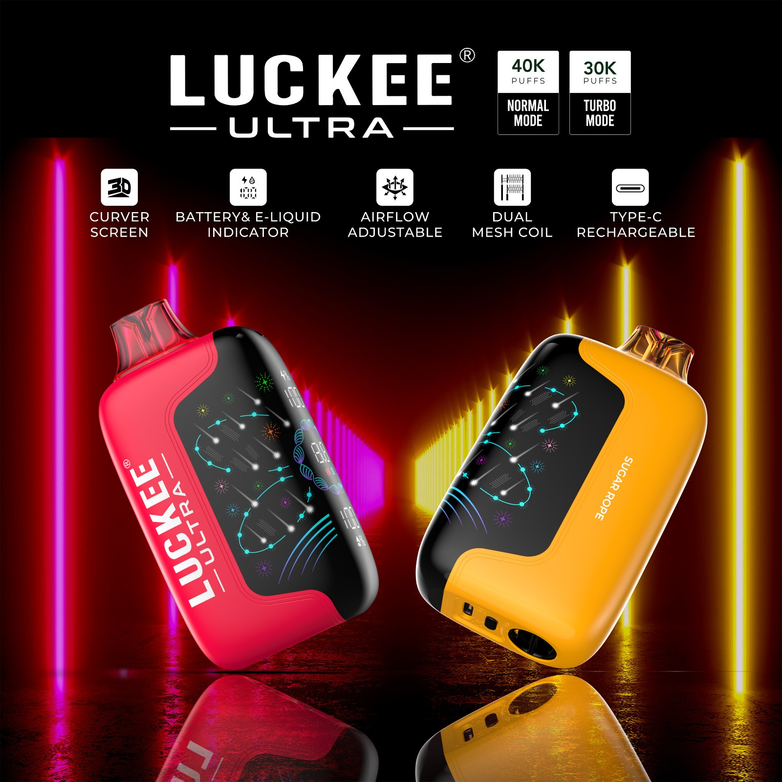 Luckee Ultra 40000K Puffs Disposable Vape Dual Mesh Coil UAE