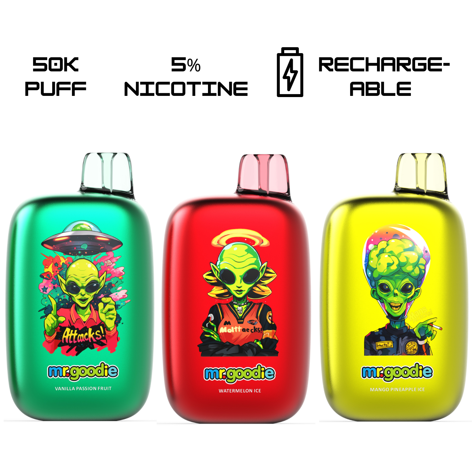 Mr.Goodie 50000 Puffs Adjustable Ice, Mirror Display Dual Mode Disposable Vape 5% 50mg NIC