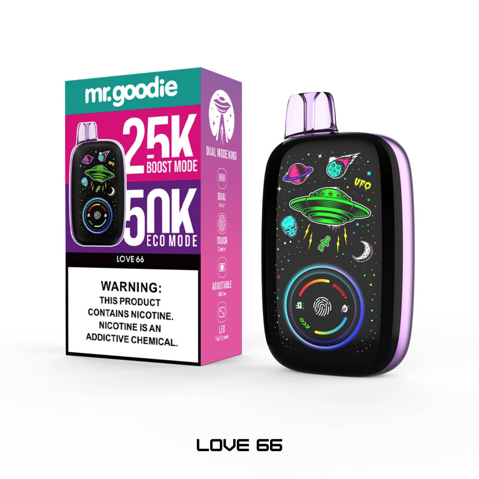 Mr.Goodie 50000 Puffs Adjustable Ice, Mirror Display Dual Mode Disposable Vape 5% 50mg NIC
