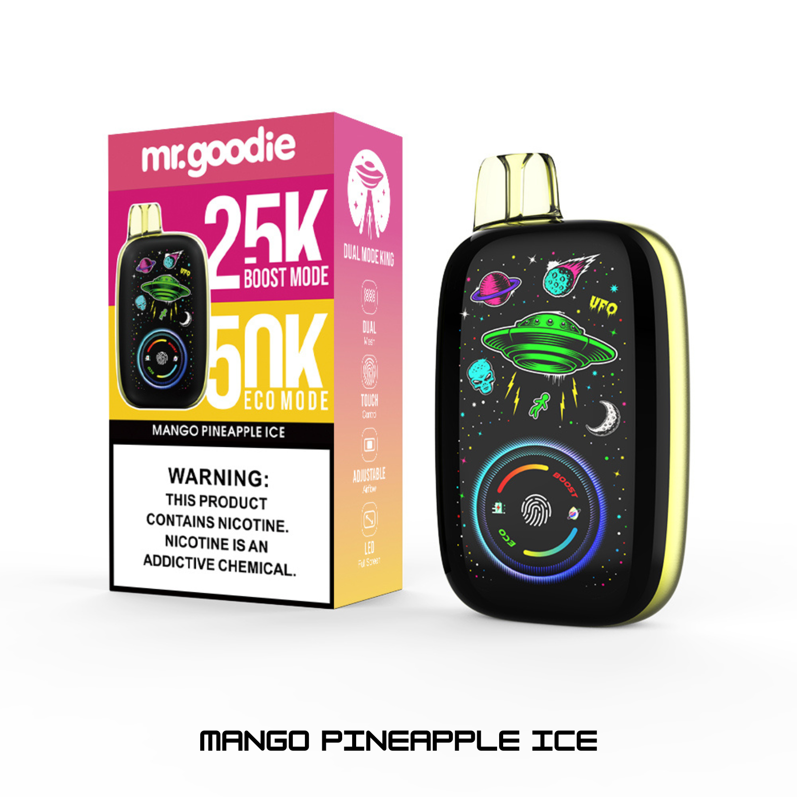 Mr.Goodie 50000 Puffs Adjustable Ice, Mirror Display Dual Mode Disposable Vape 5% 50mg NIC