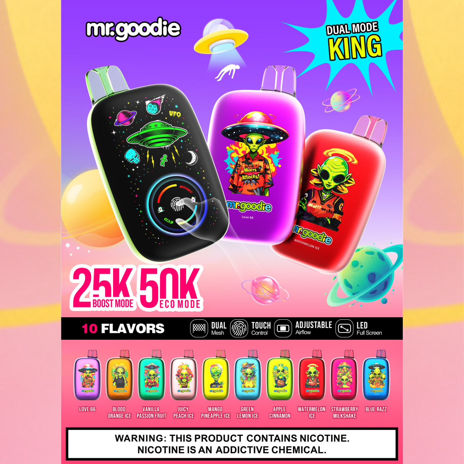 Mr.Goodie 50000 Puffs Adjustable Ice, Mirror Display Dual Mode Disposable Vape 5% 50mg NIC