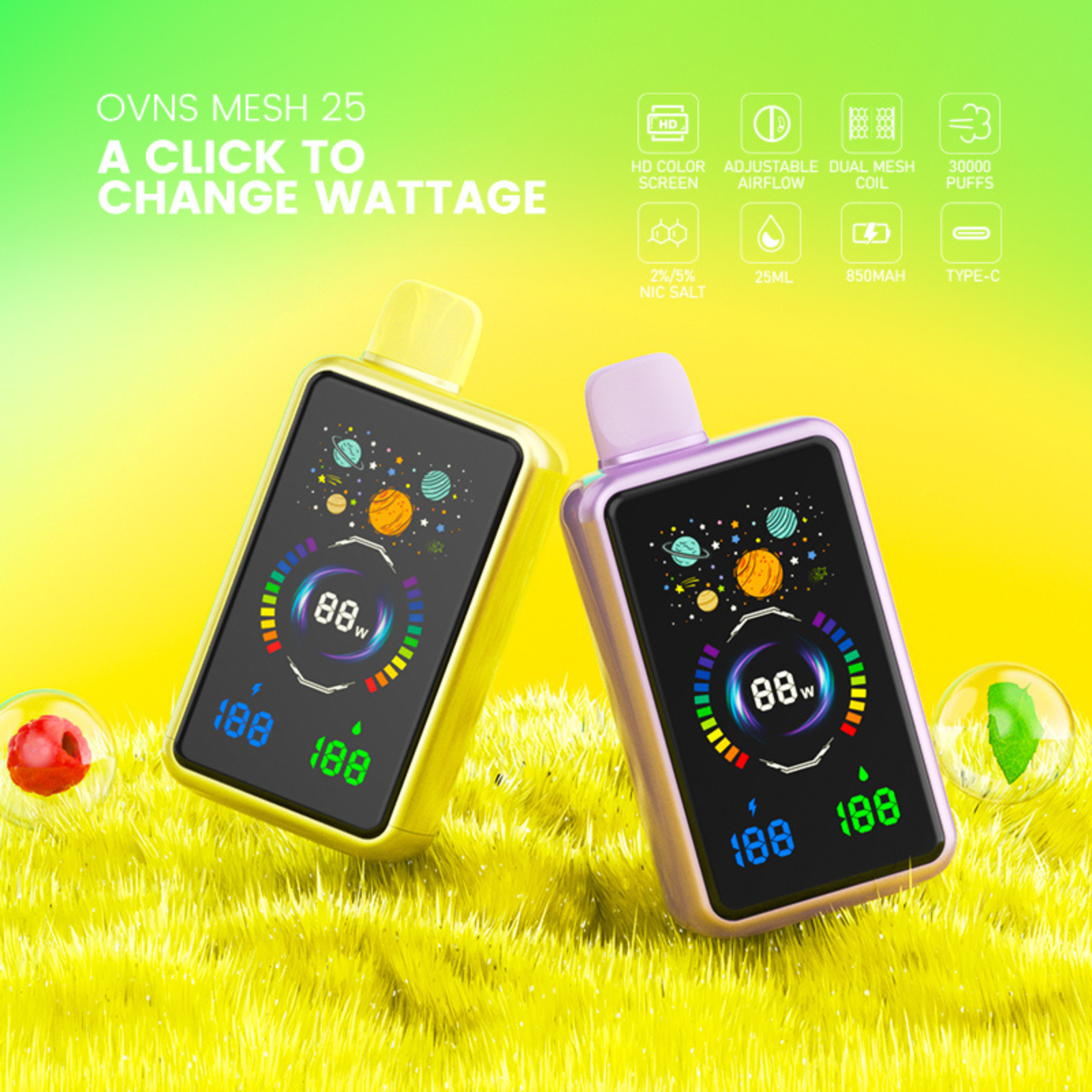 OVNS MESH 30000 Puffs Adjustable Airflow, OLED Screen, Dual Mesh Coil Disposable Vape 5% NIC