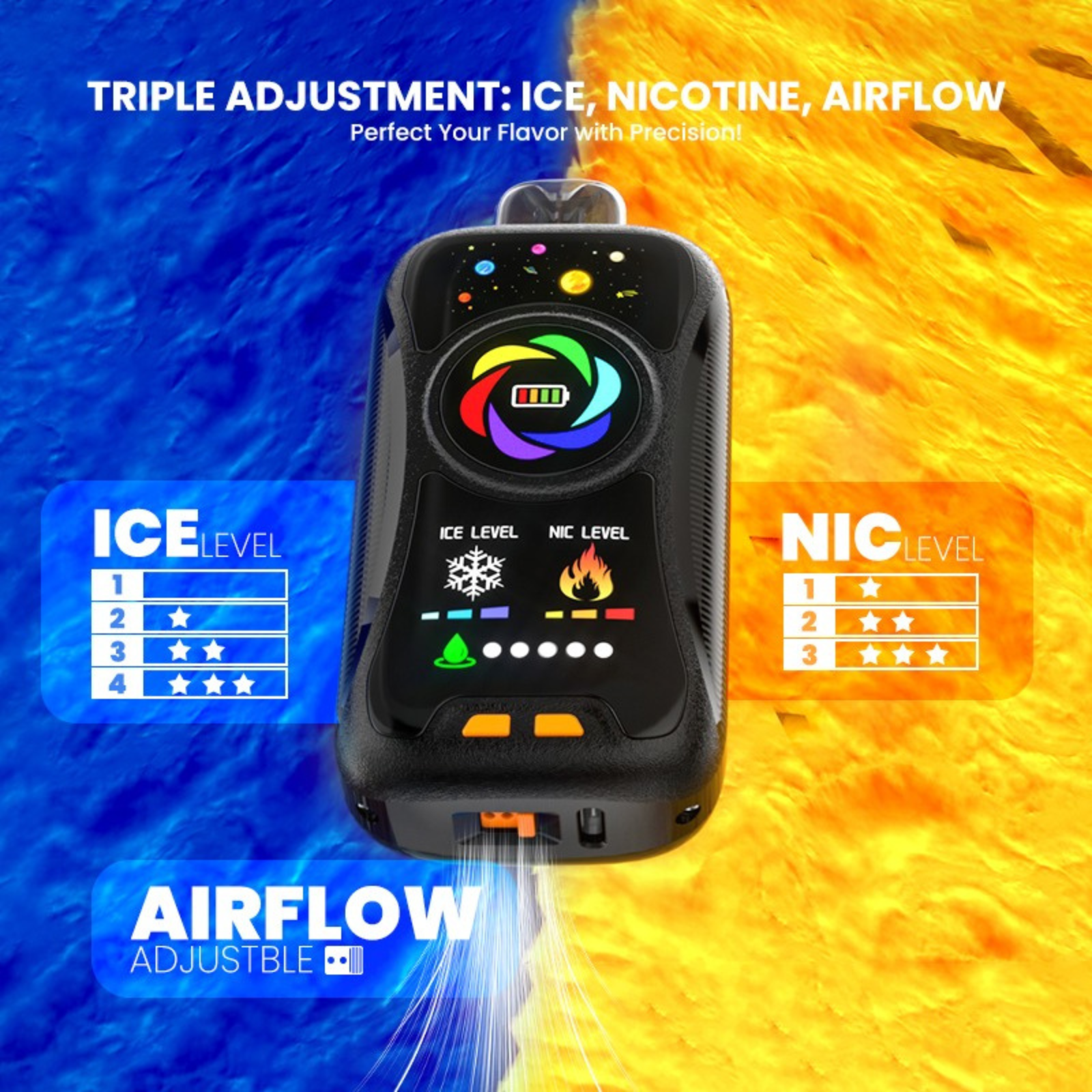 OVNS Adjustbar Airflow, Ice & Nic Control 50000 Puffs Disposable Vape 5% 50mg NIC