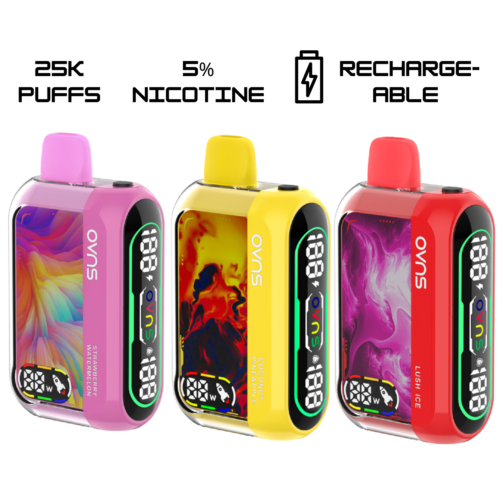 OVNS Dream 25000 Puffs Disposable Vape – Dual Digital Screens, Adjustable Airflow & Wattage, Dual Mesh Coil, 5% 50mg NIC