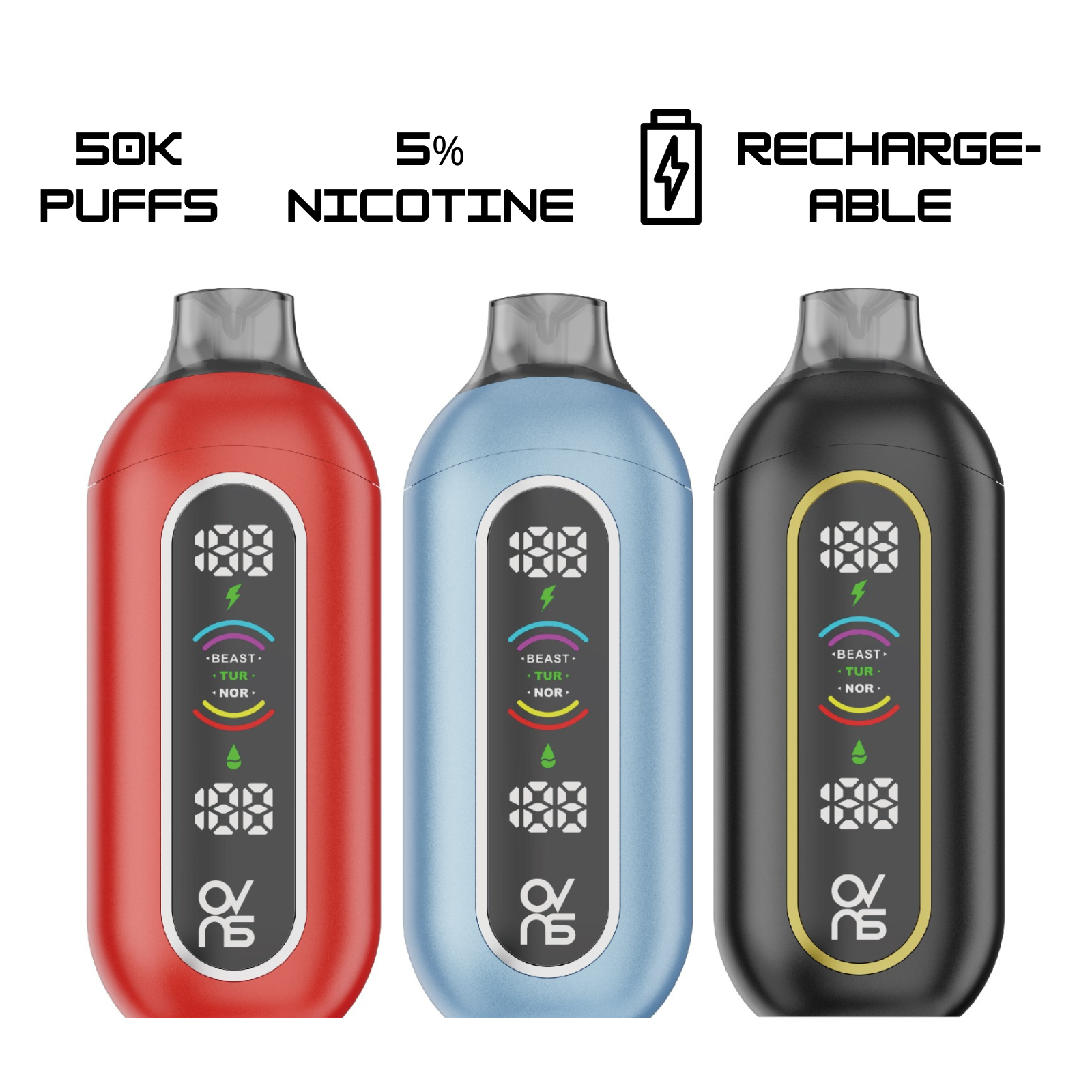 OVNS NEBULA 50000 Puffs 3 Modes, Touch Screen, Adjustable Airflow Disposable Vape 5% 50mg Nic