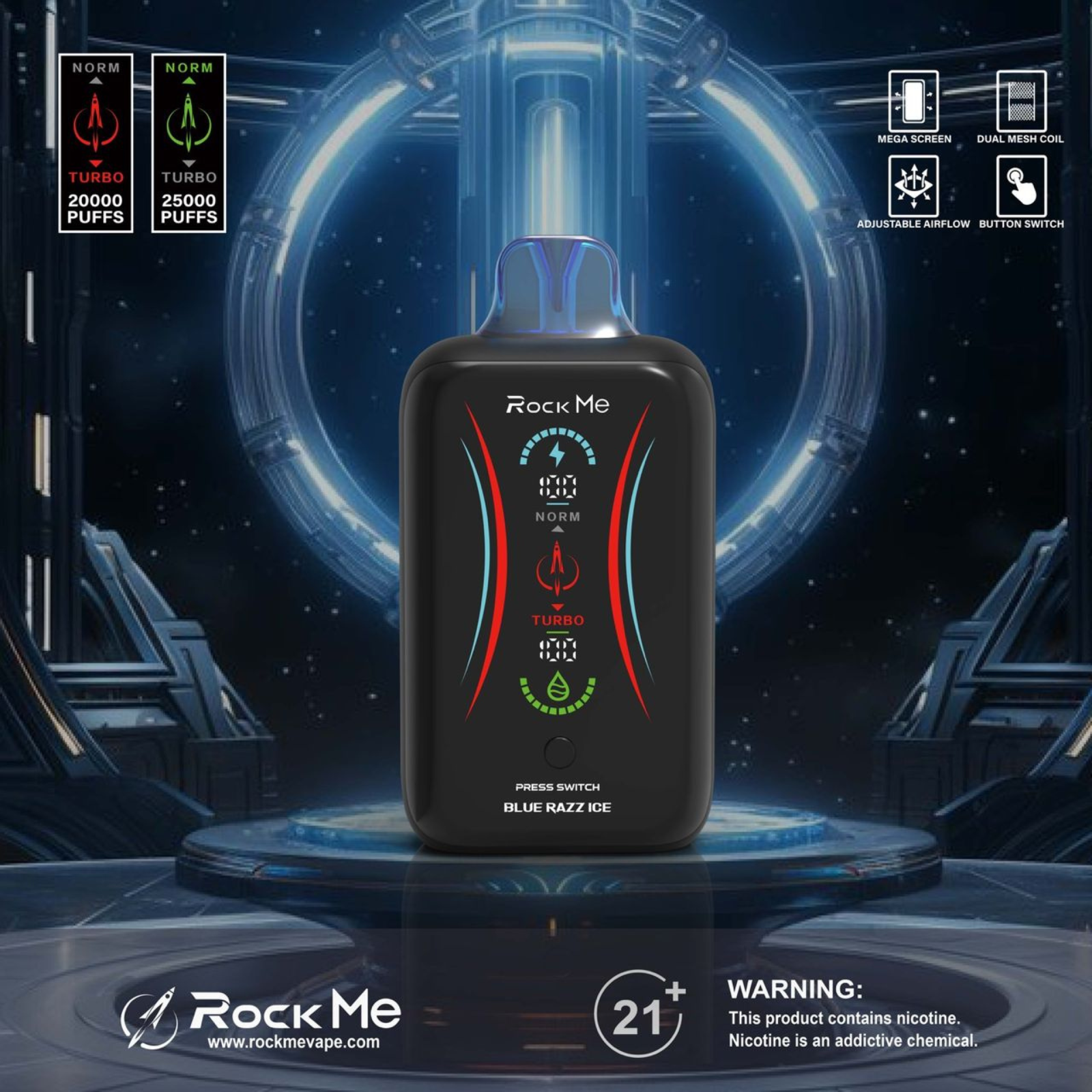 Rock Me 25000 Puffs Disposable Vape Dual Mesh Coil, Airflow Control