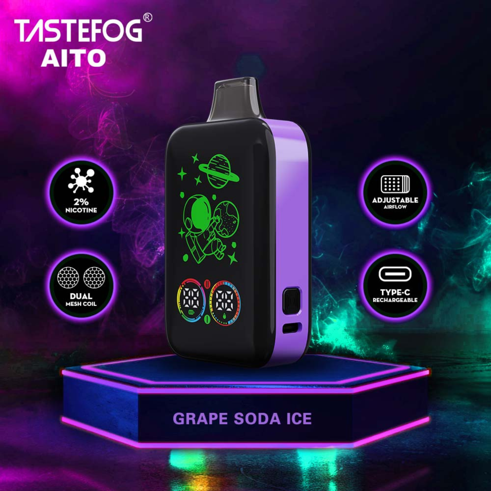Tastefog AITO 25000 Puffs Smart & Boost Mode Disposable Vape 2% 20mg NIC
