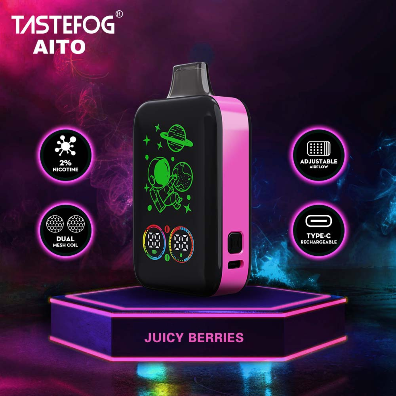 Tastefog AITO 25000 Puffs Smart & Boost Mode Disposable Vape 2% 20mg NIC