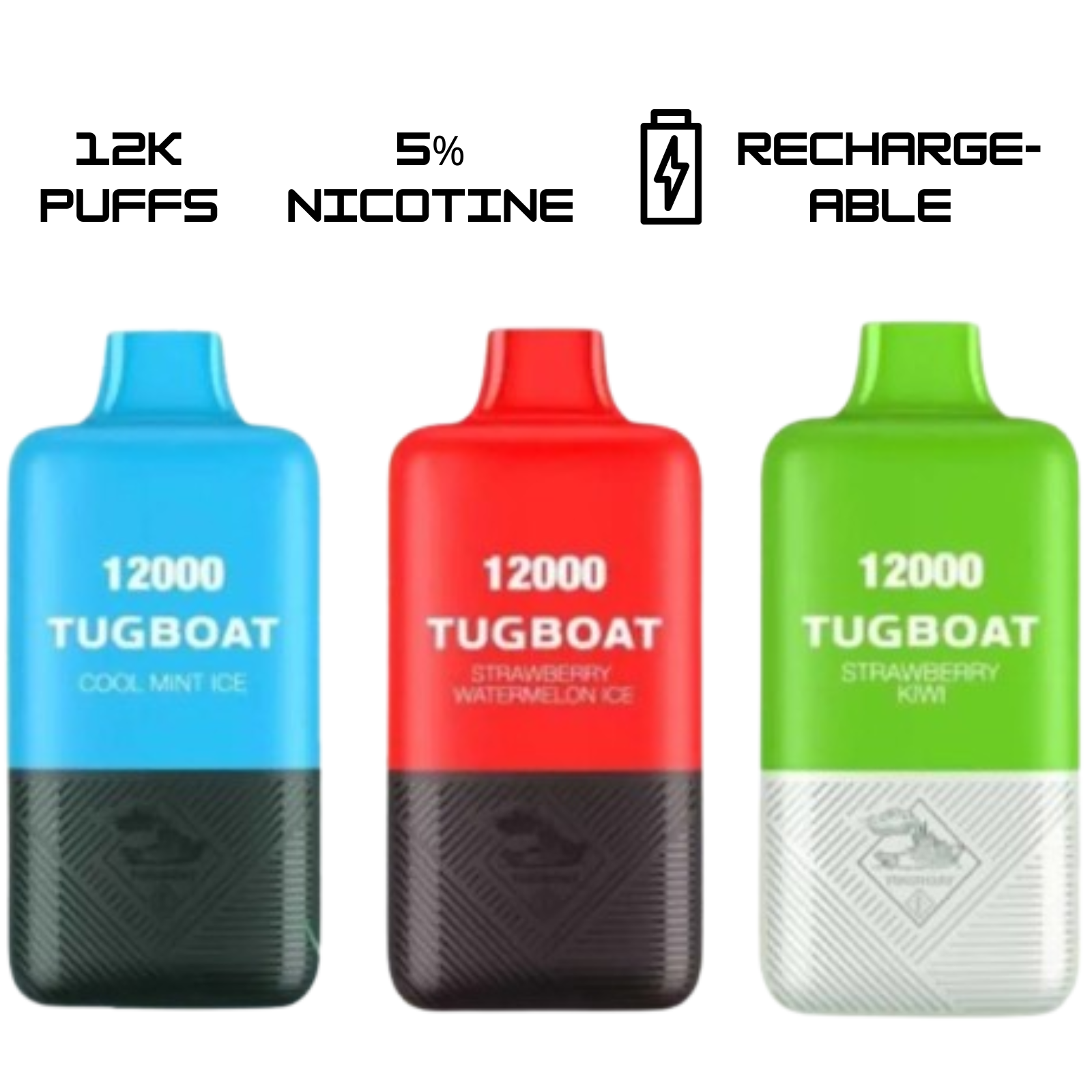 Tugboat Super 12000 Puffs Disposable Vape 5% 50mg Nic 5 Flavors