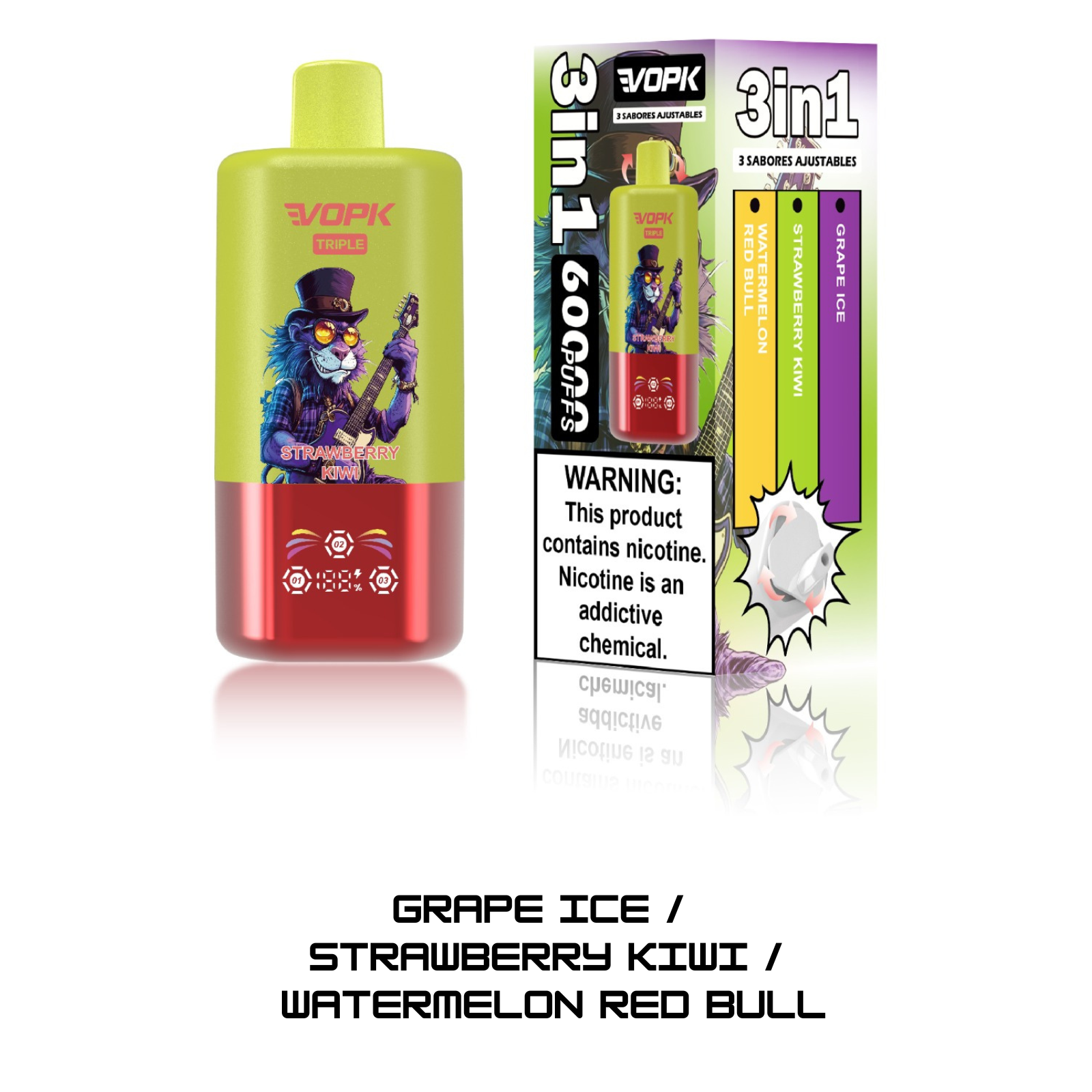 VOPK ULTRA 3 Flavors in 1 60000 Puffs Disposable Vape 5% 50mg NIC