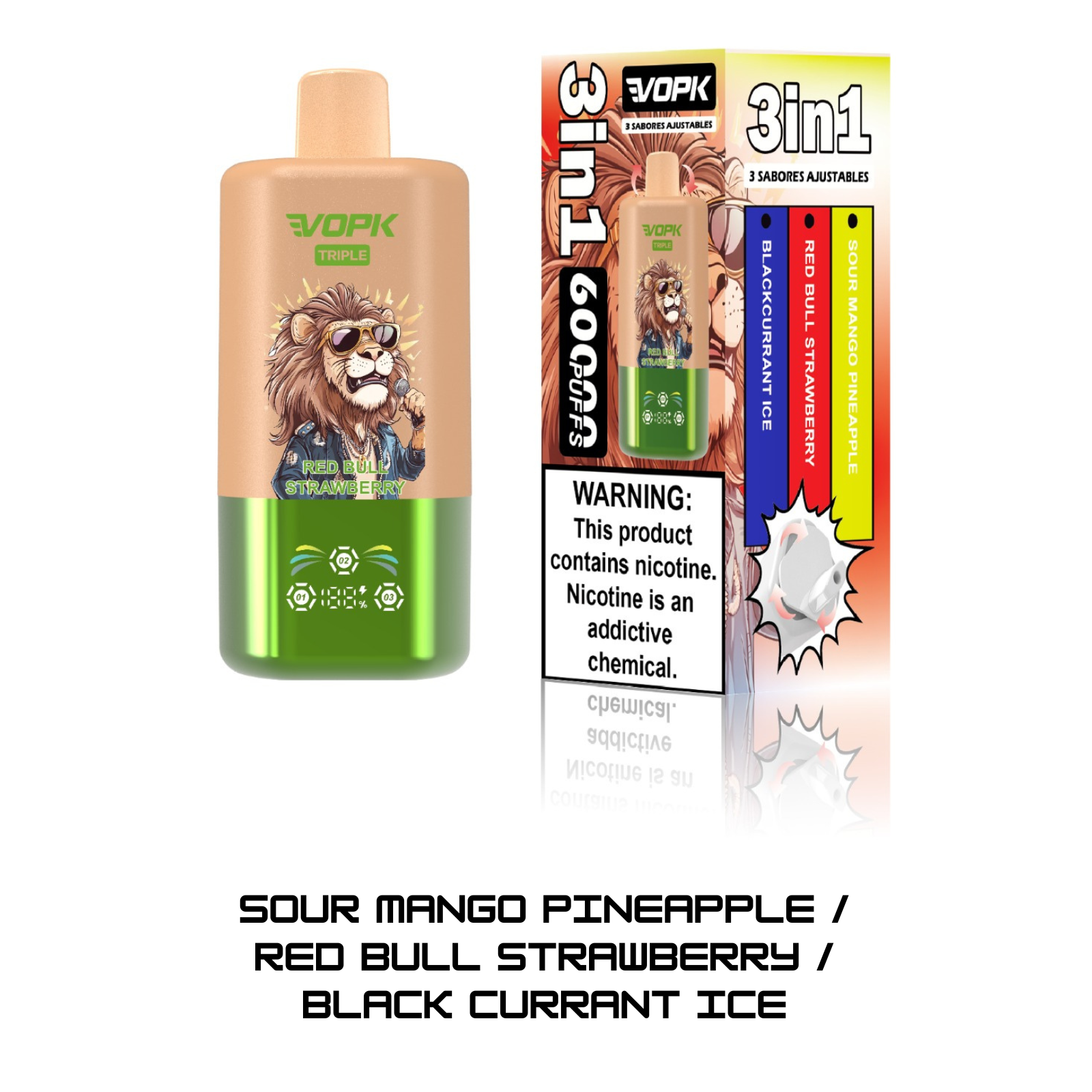 VOPK ULTRA 3 Flavors in 1 60000 Puffs Disposable Vape 5% 50mg NIC
