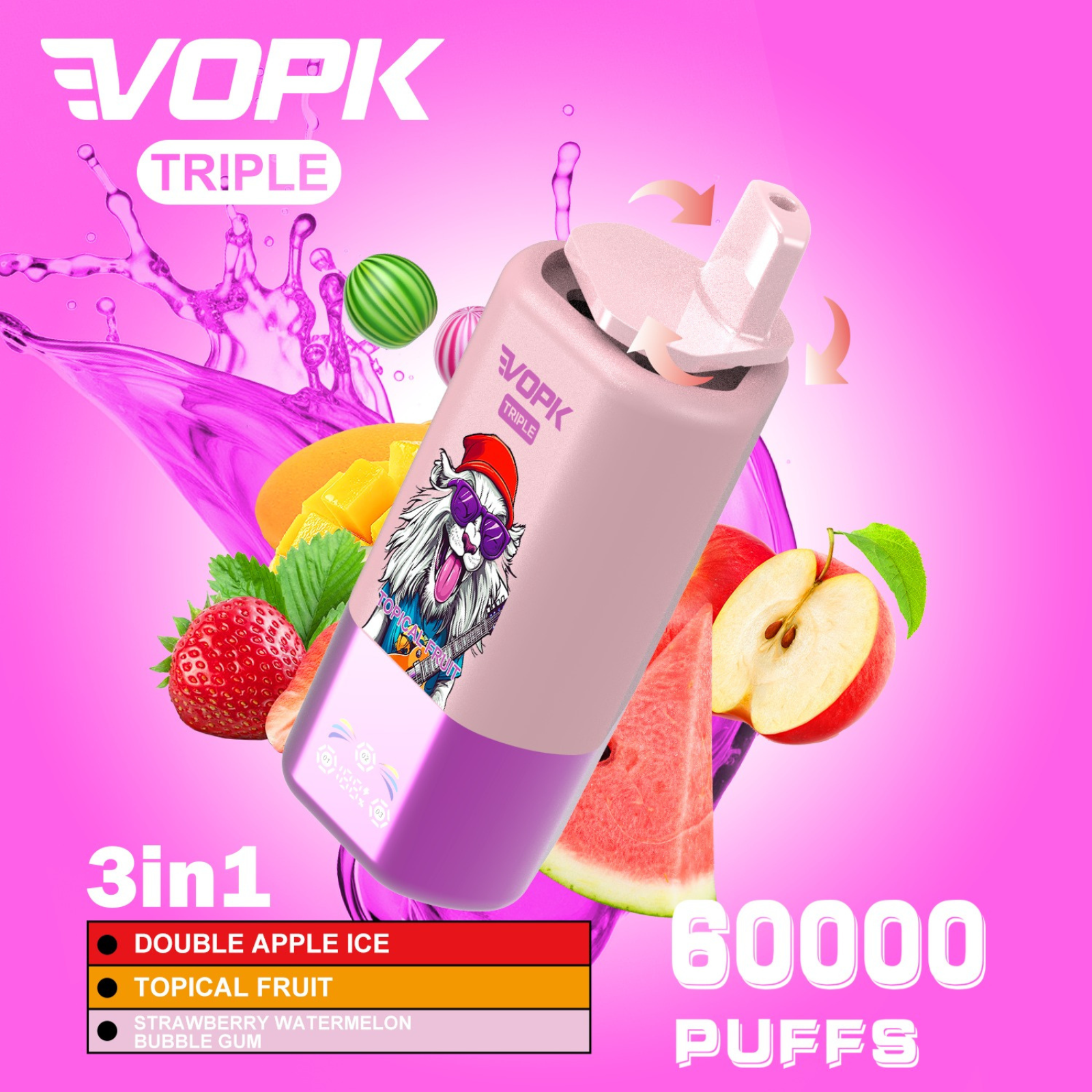 VOPK ULTRA 3 Flavors in 1 60000 Puffs Disposable Vape 5% 50mg NIC