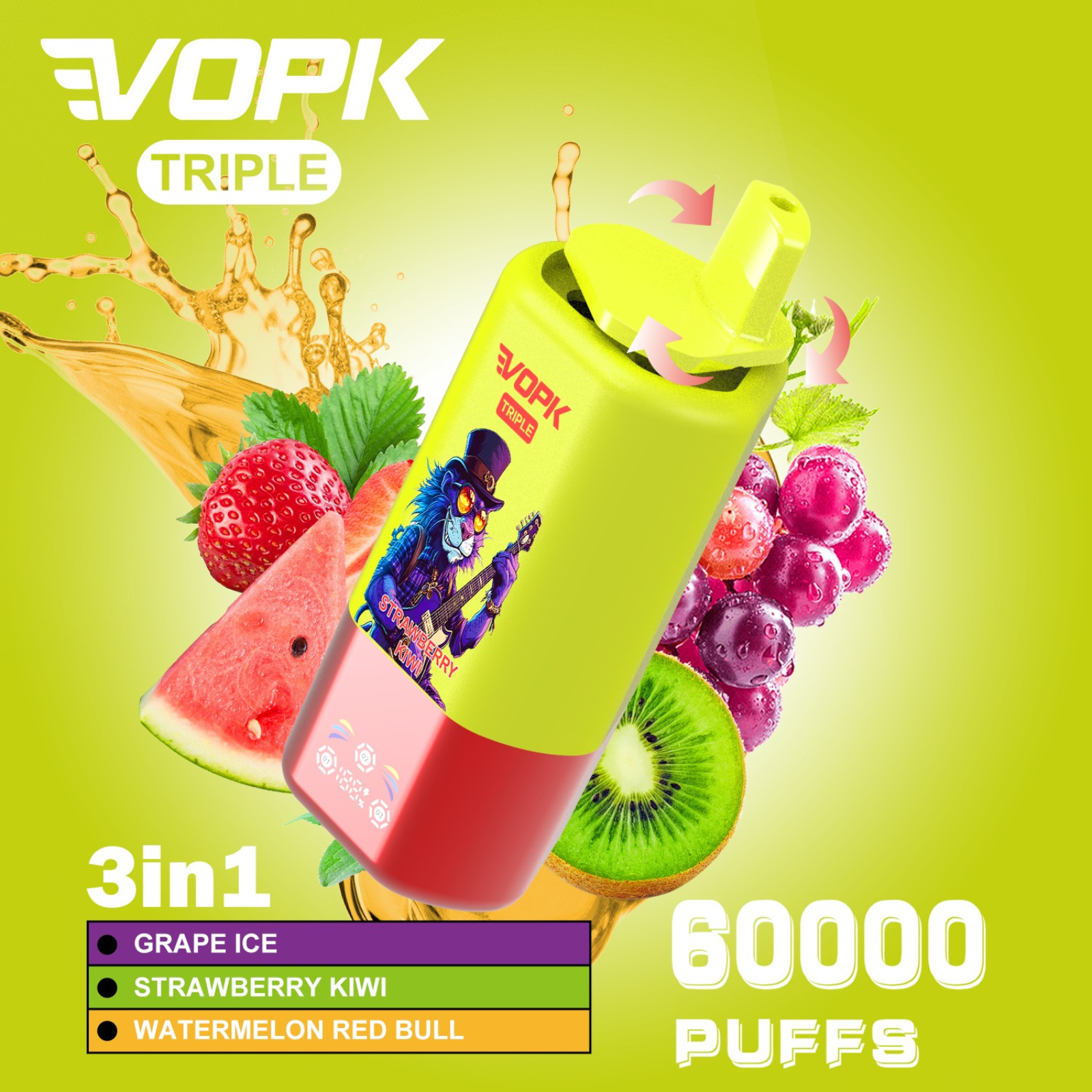 VOPK ULTRA 3 Flavors in 1 60000 Puffs Disposable Vape 5% 50mg NIC