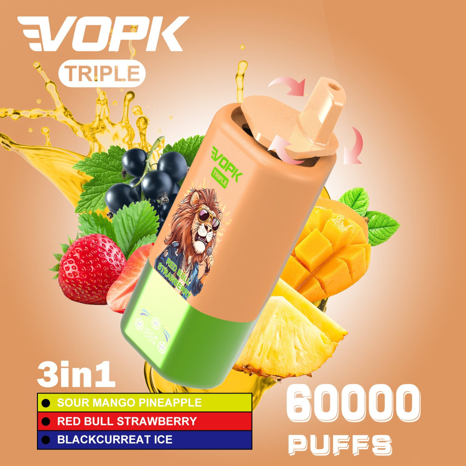 VOPK ULTRA 3 Flavors in 1 60000 Puffs Disposable Vape 5% 50mg NIC