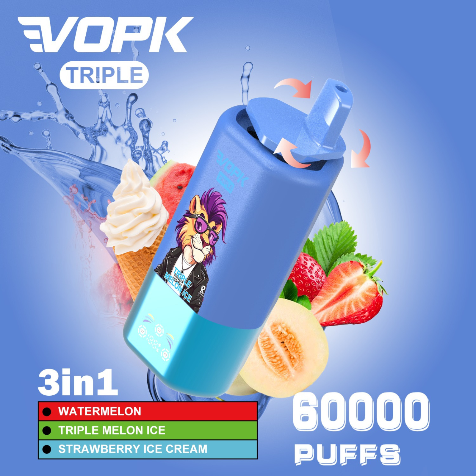 VOPK ULTRA 3 Flavors in 1 60000 Puffs Disposable Vape 5% 50mg NIC