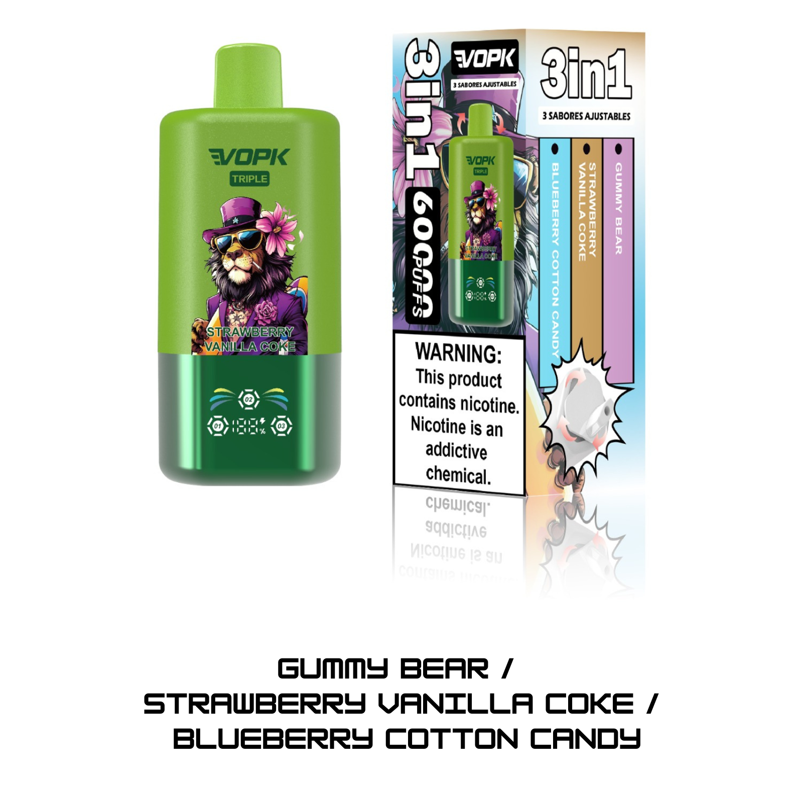 VOPK ULTRA 3 Flavors in 1 60000 Puffs Disposable Vape 5% 50mg NIC